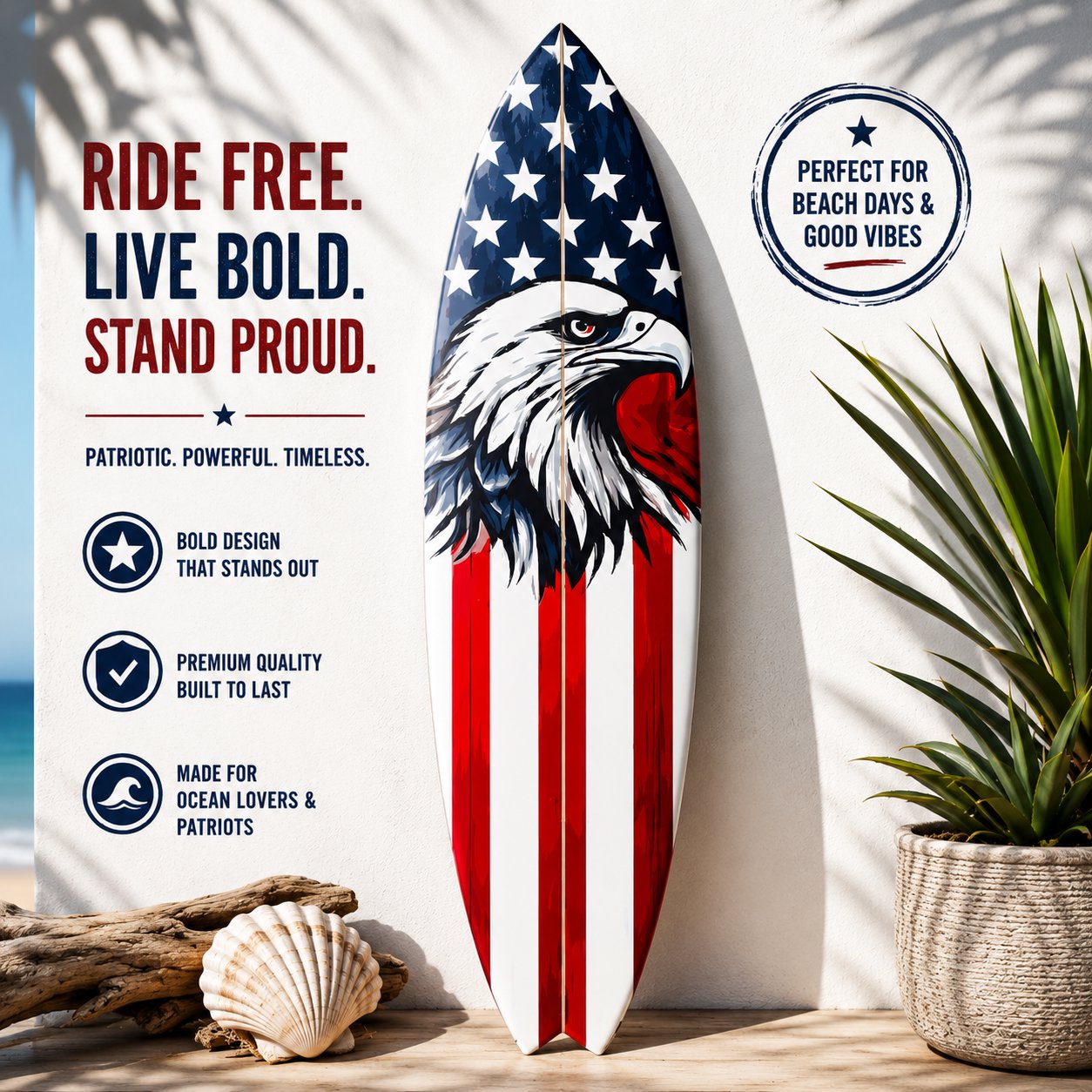 Outdoor Patriotic Americana Decorative Surfboard Sign