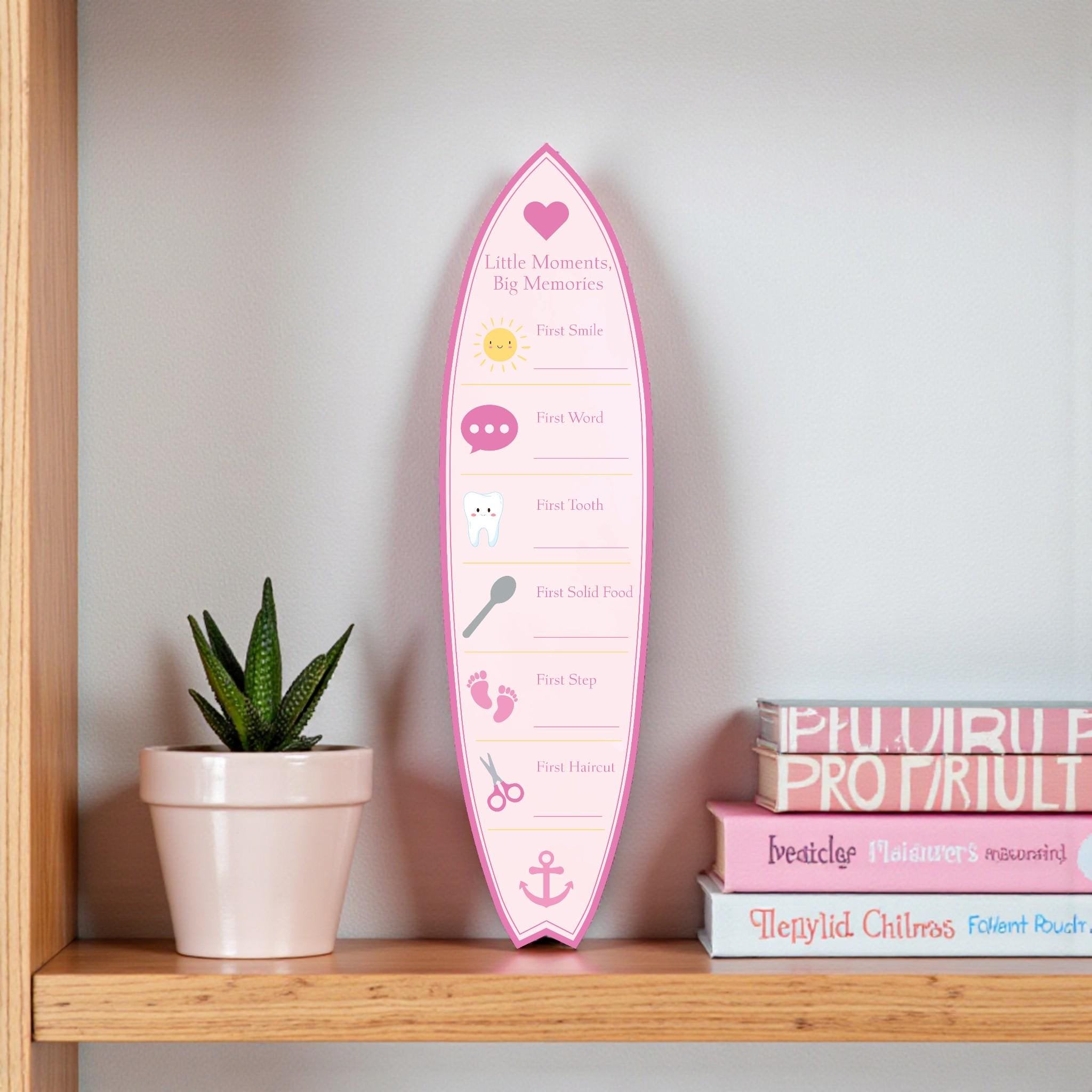 Baby Milestone Surfboard, Baby Firsts Keepsake Board, Nursery Wall Decor, Personalized Baby Milestones Sign, Baby Shower Gift