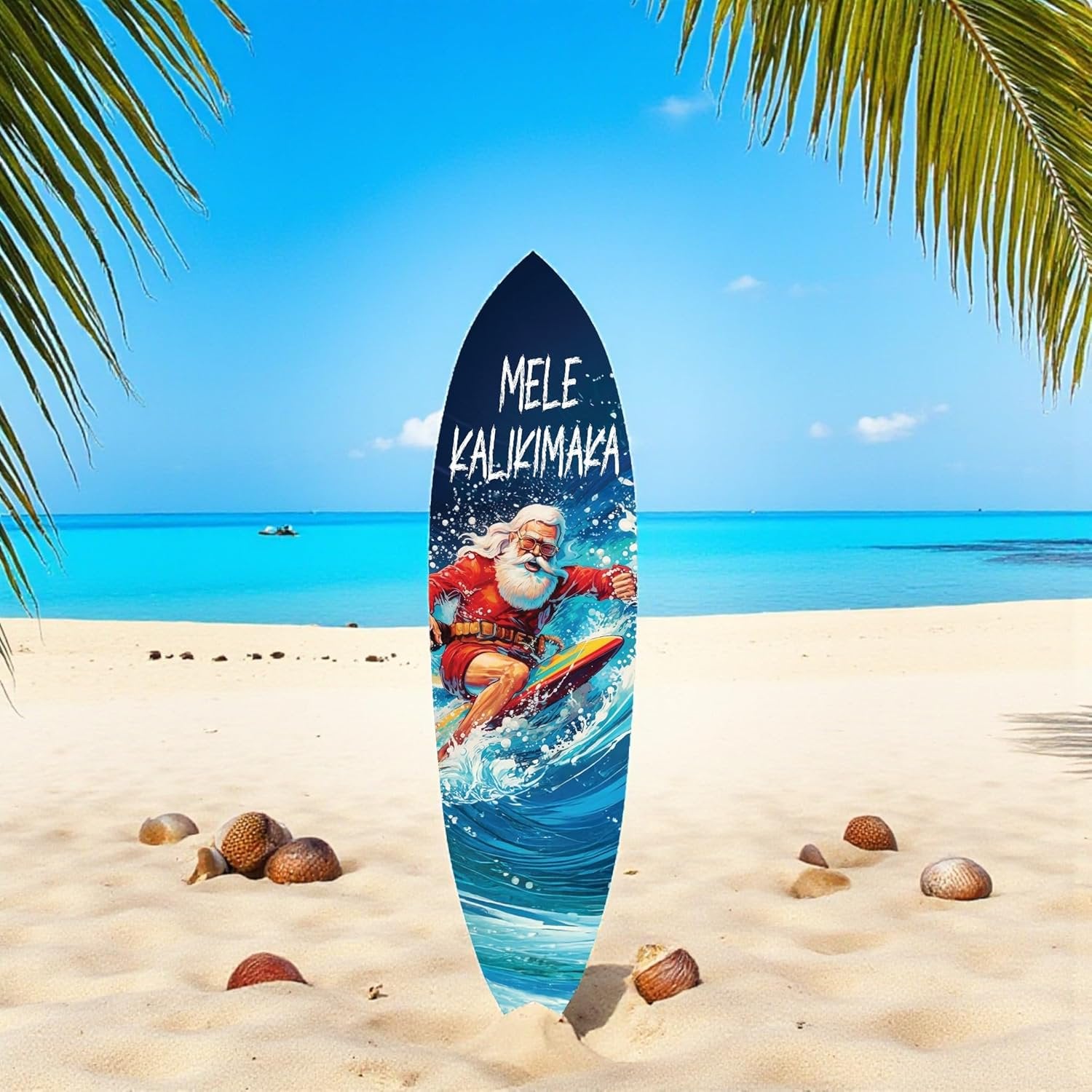 Christmas Surfboard Wall Art - Mele Kalikimaka Surfboard Sign, PVC Coastal Holiday Decor for Beach Homes (2 Foot)