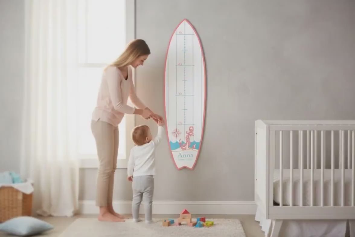 Surfboard Growth Chart for Kids, Beach Height Chart, Nautical Nursery Wall Decor, Personalized Growth Chart, Coastal Baby Gift