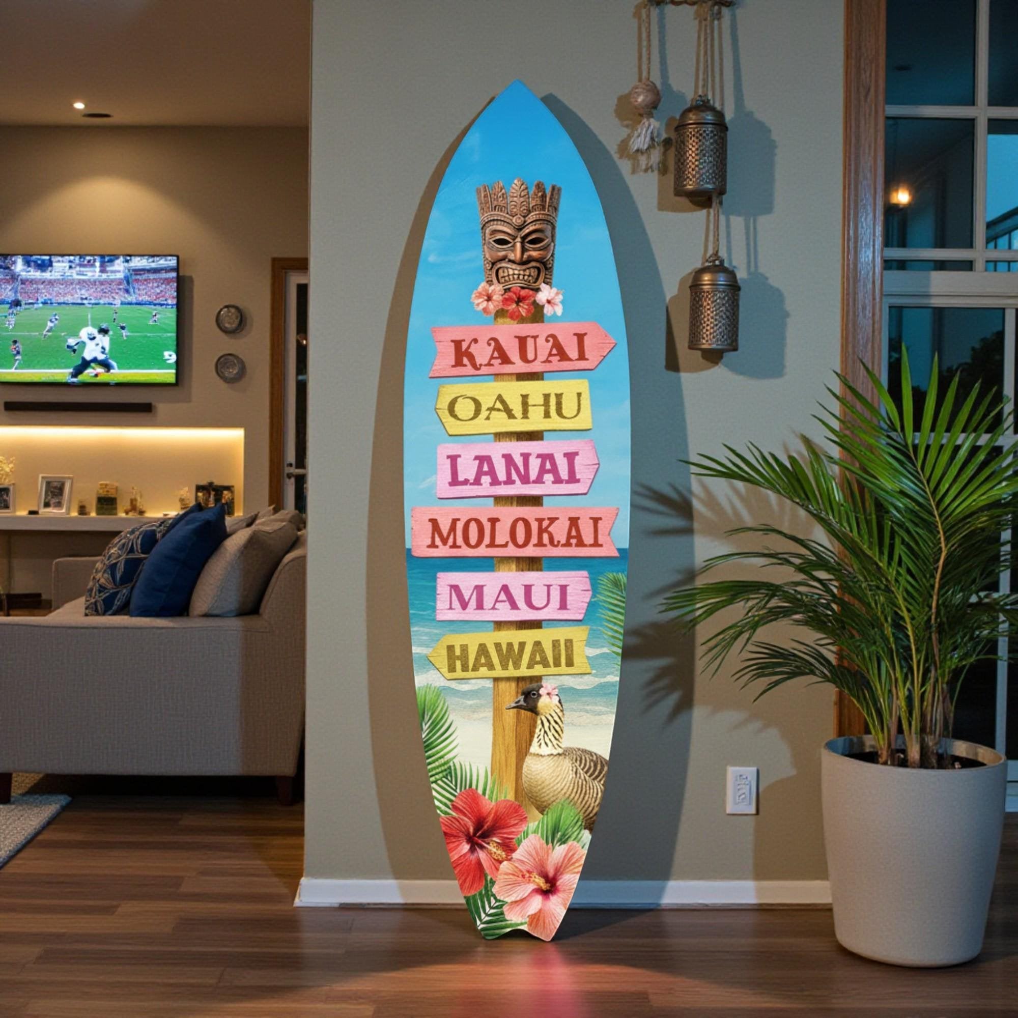 Hawaii Surfboard Sign: Indoor Outdoor Tropical Decor