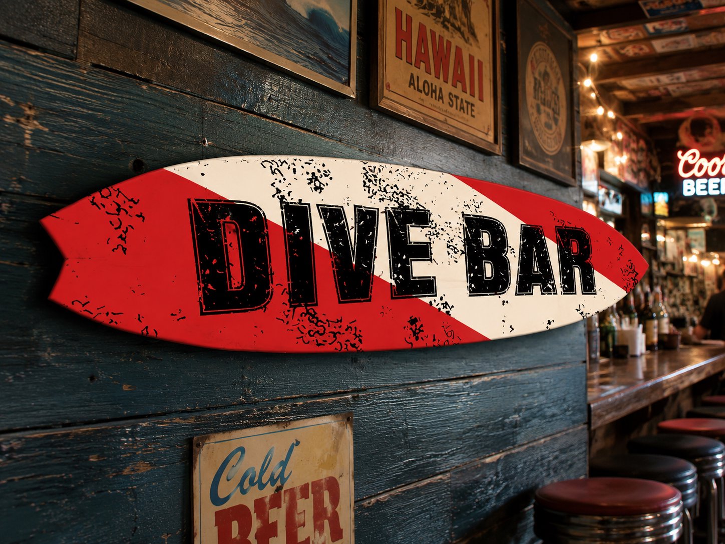 Dive Bar Surfboard Decorative Indoor Outdoor Beach House Decor