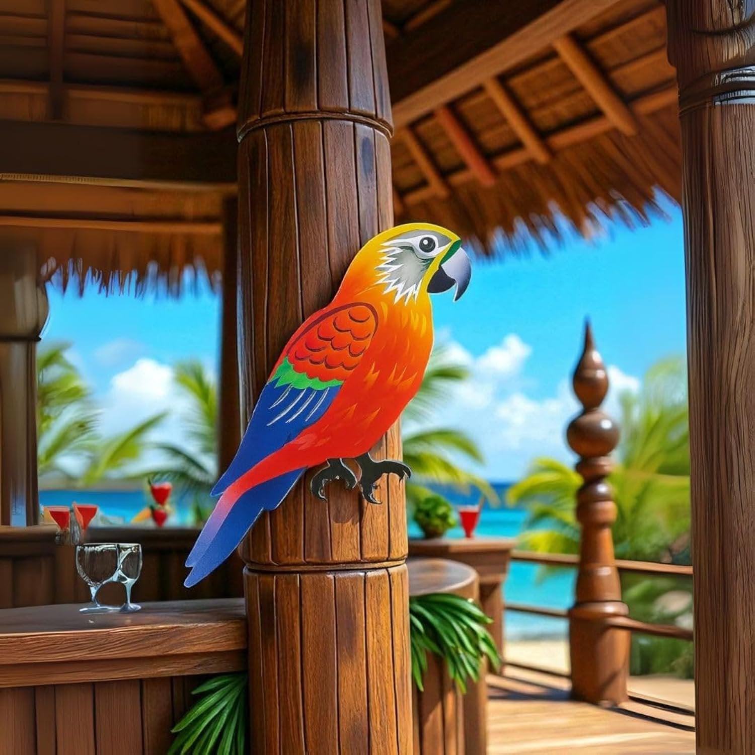 Parrot Wall Decor, Tropical Bird PVC Sign, Tiki Bar & Beach House, 28 Inch