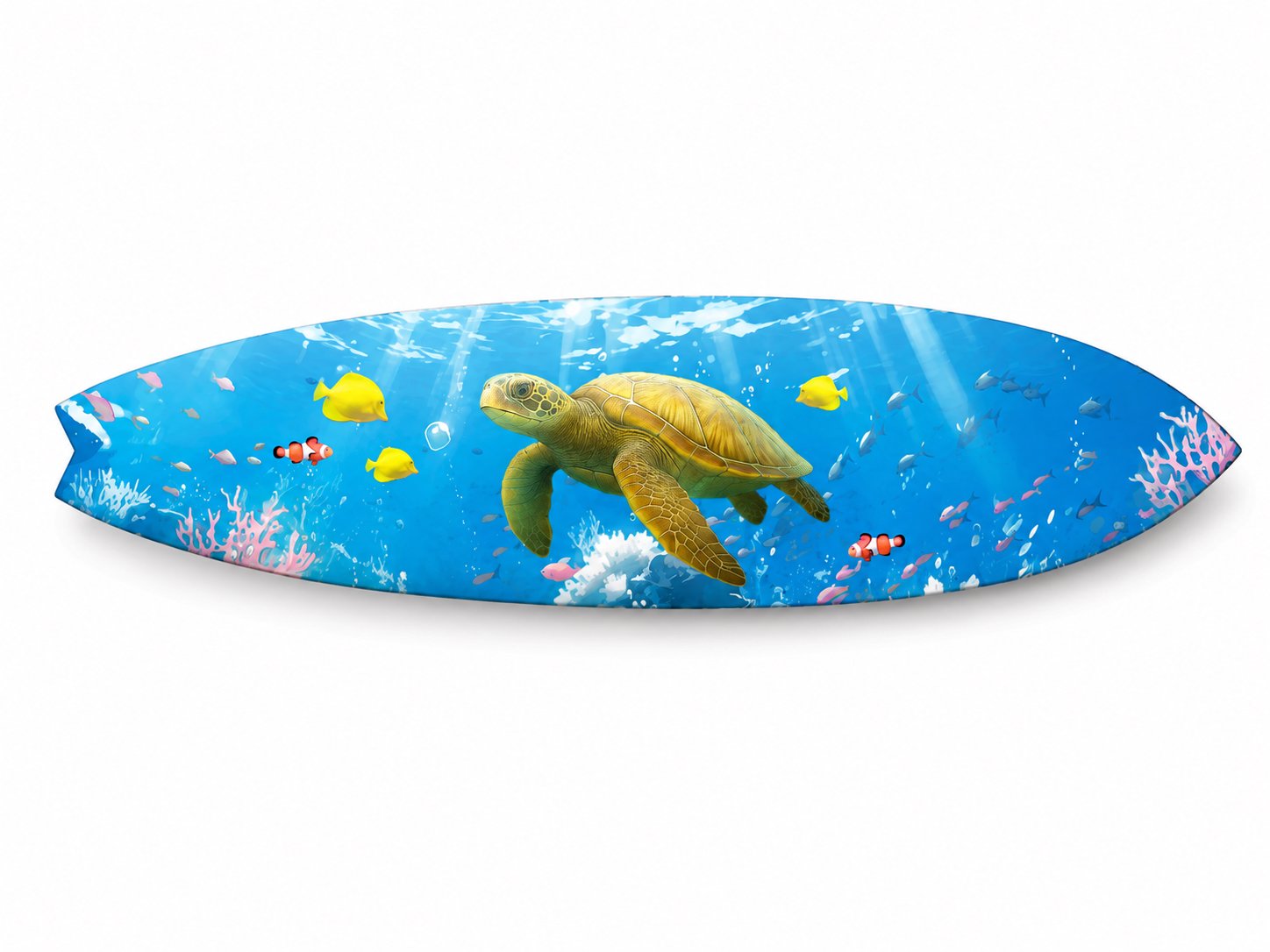 Sea Turtle Surfboard Wall Art, Horizontal Coastal PVC Decor, 1 FT to 5 FT