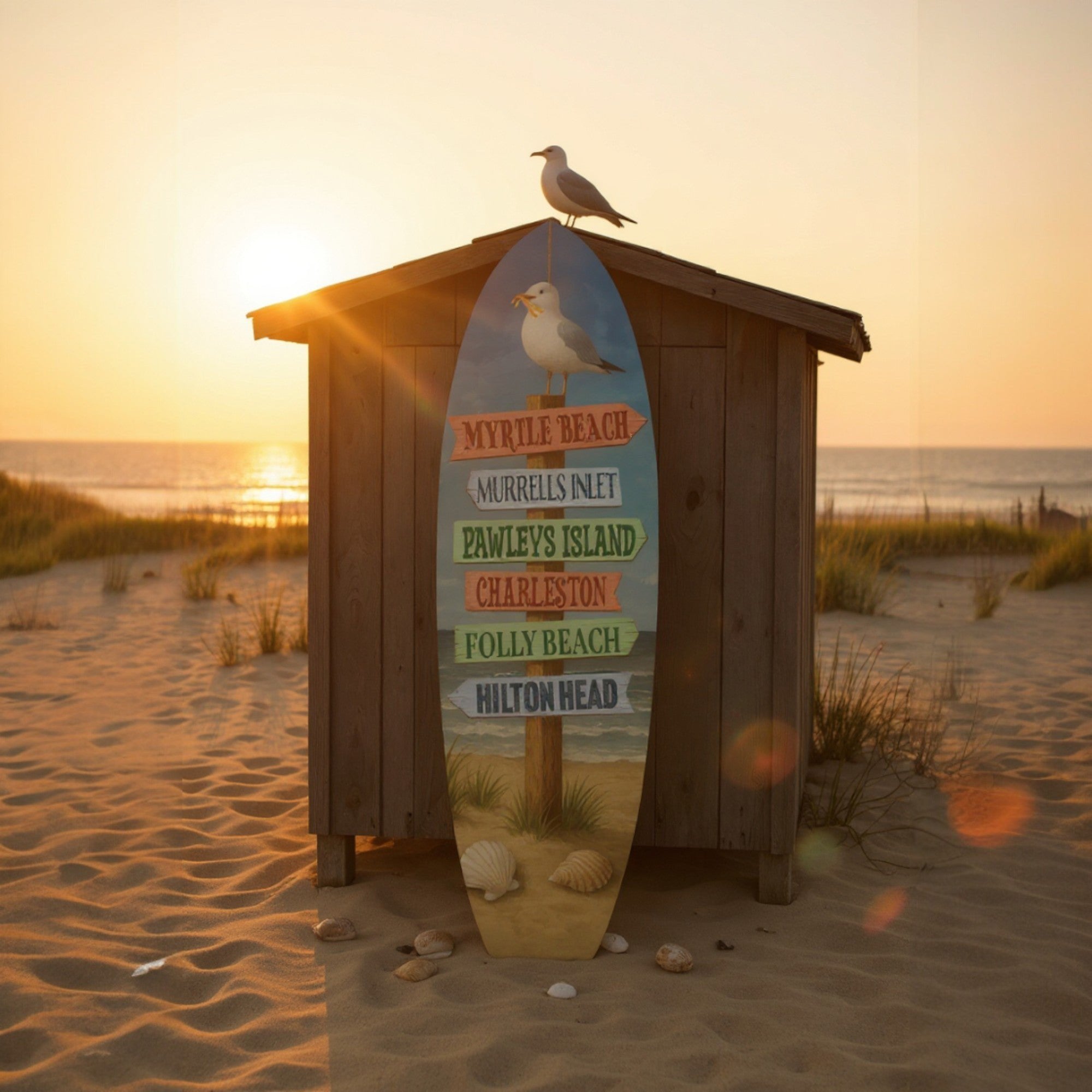 South Carolina Surfboard Wall Art - Coastal Beach House Decor PVC Indoor Outdoor