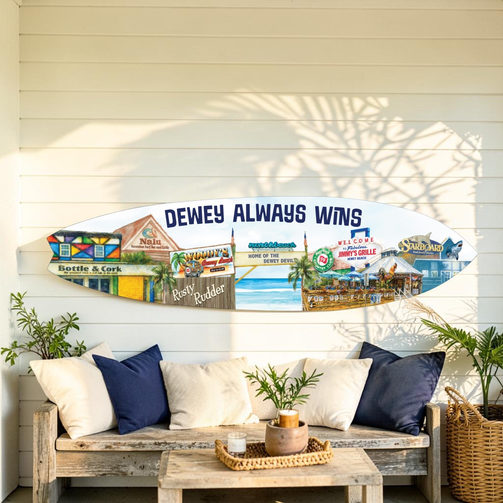 Dewey Beach Surfboard Sign - Dewey Always Wins
