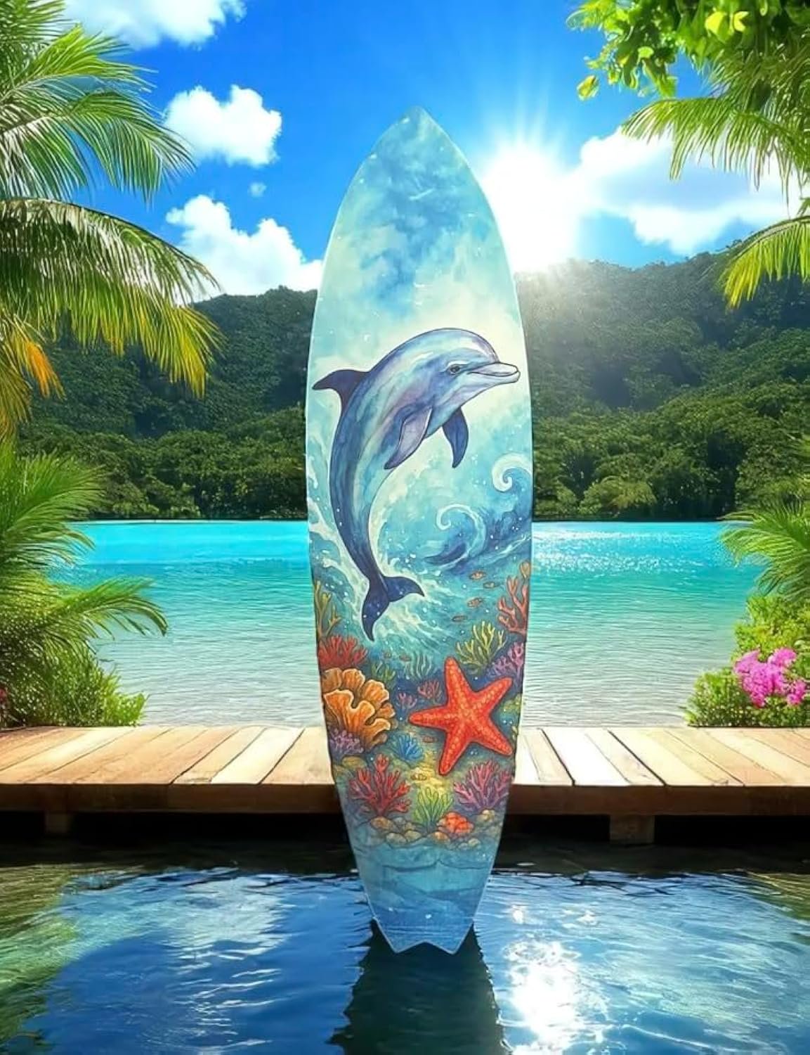 Dolphin Surfboard Decorative Beach House Wall Decor, Ocean Animal Wall Sign