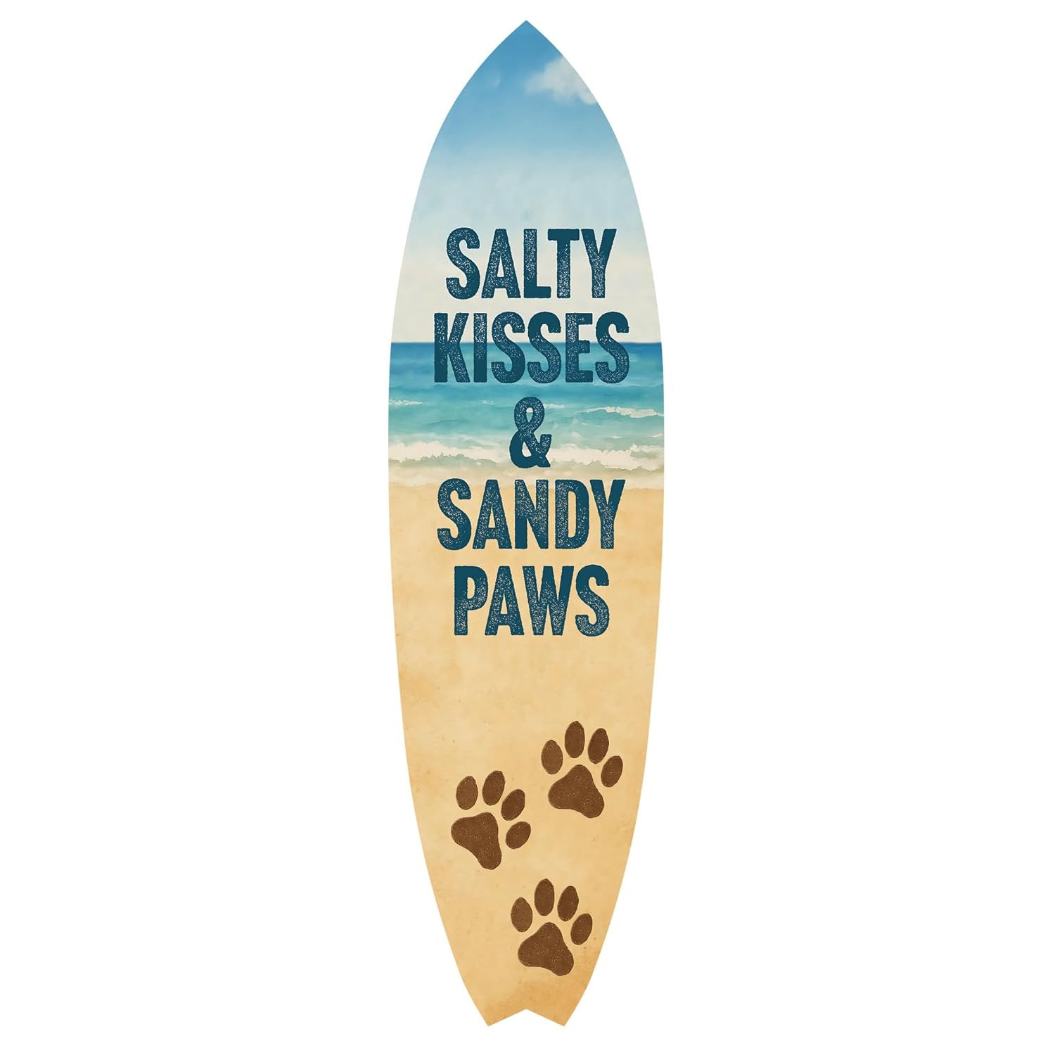 Dog Surfboard Wall Decor, Salty Kisses Sandy Paws, Coastal Beach House Sign for Porch, Pool, Patio, Indoor Outdoor