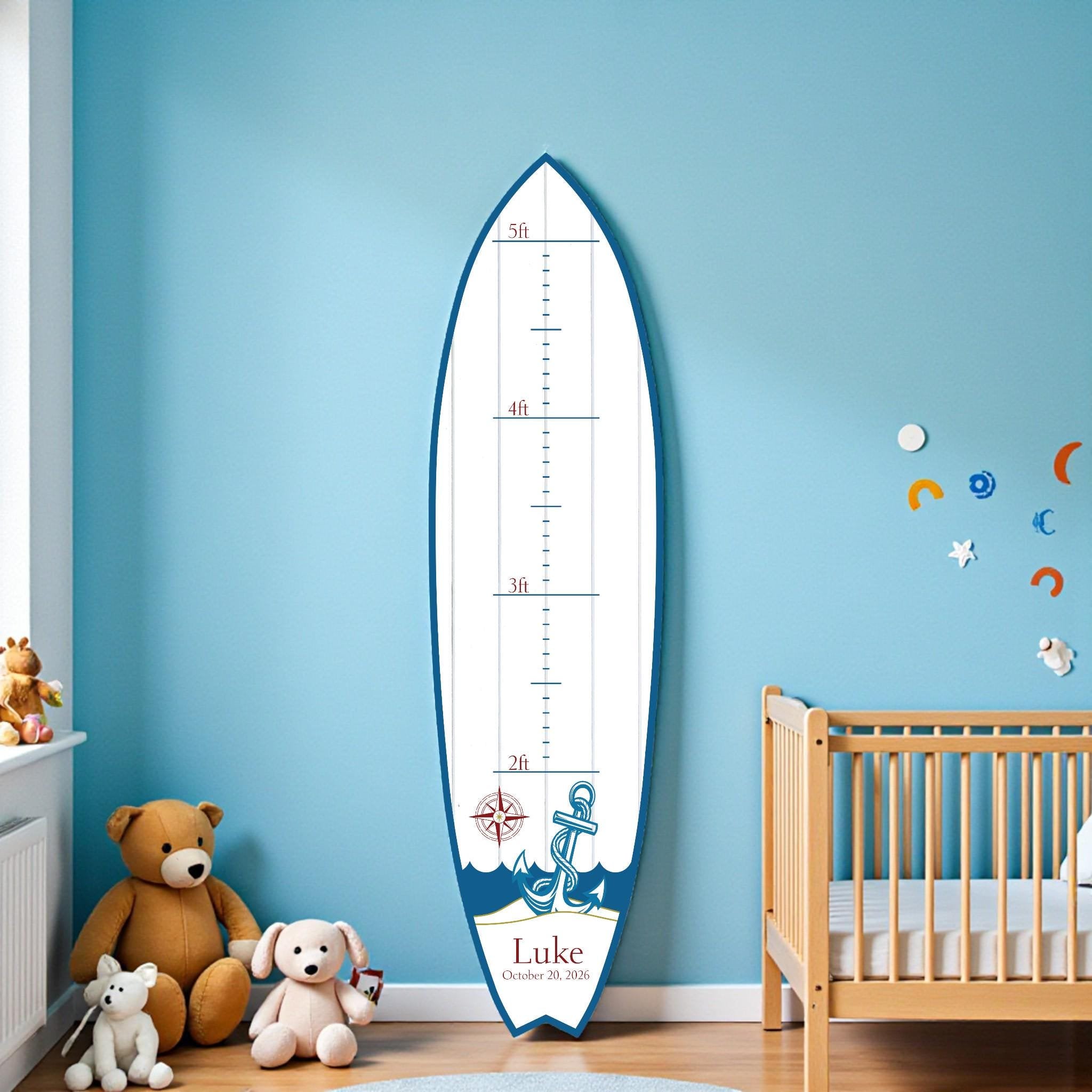 Surfboard Growth Chart for Kids, Nautical Height Chart, Personalized Coastal Growth Chart, Indoor Outdoor, Beach Theme