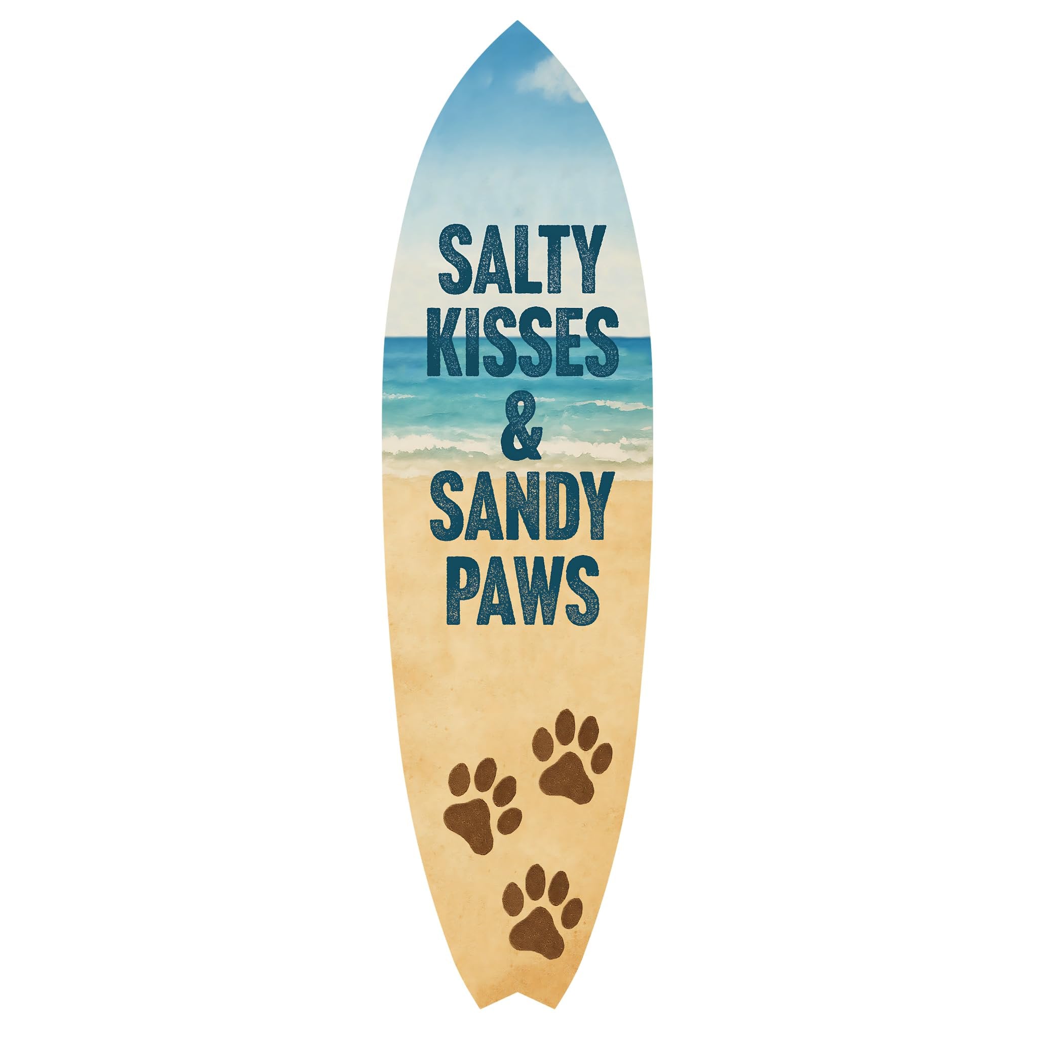 Outdoor Dog Surfboard Wall Decor – Coastal Pet Wall Art for Porch, Pool, Fence, PVC Beach House Decor for Dog Owners, Salty Kisses