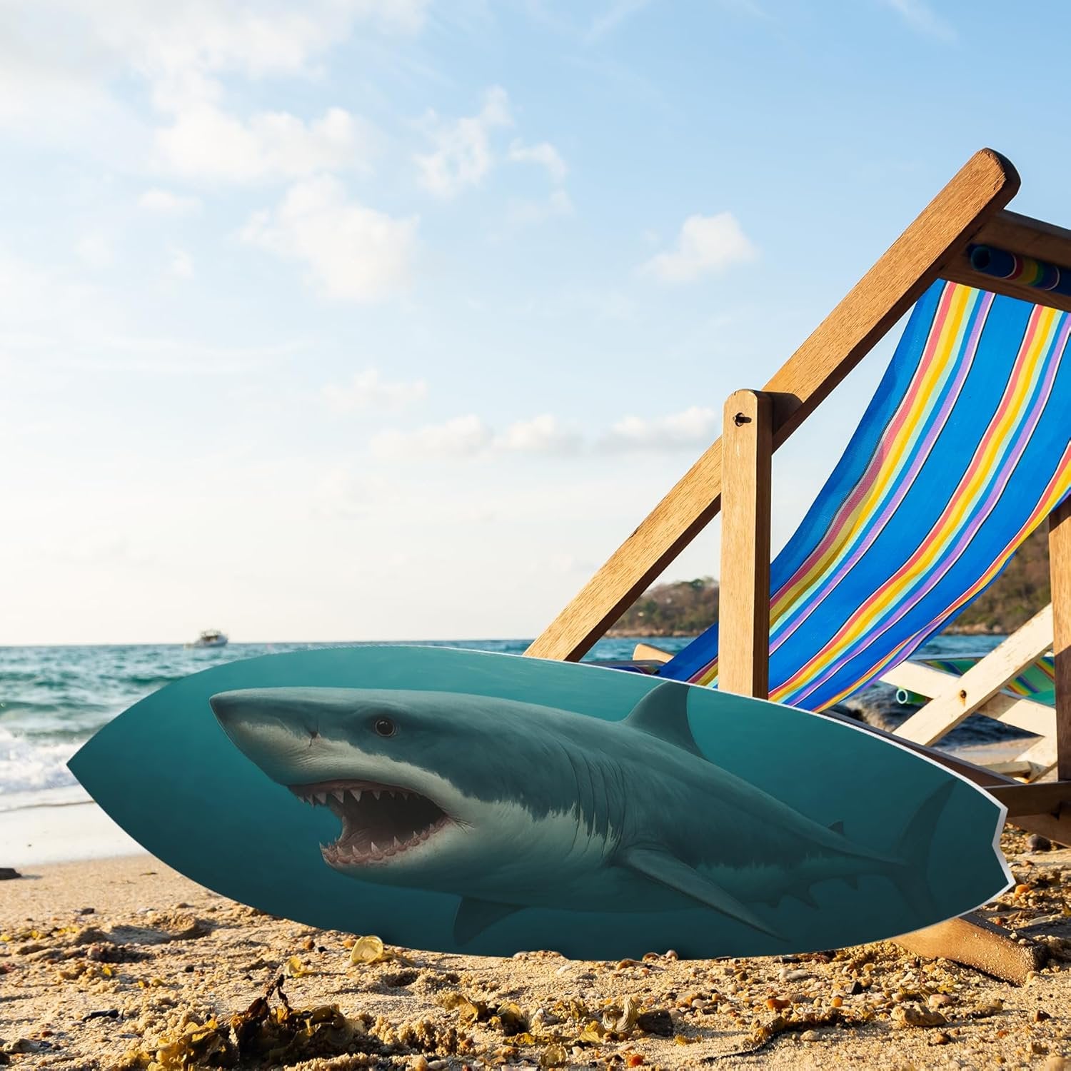 JennyGems Outdoor Shark Surfboard Wall Art – Ocean Themed Shark Decor, Weatherproof PVC Beach House Sign Decorative Coastal Wall Hanging