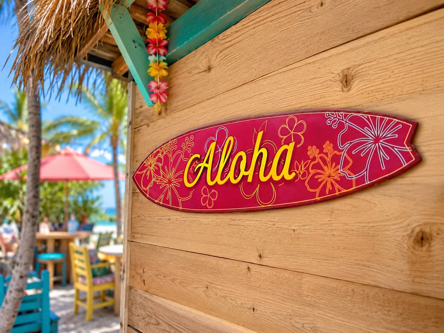 Outdoor Decorative Surfboard Wall Art, Aloha Design, Weather Resistant PVC, Coastal Decor, Indoor Outdoor