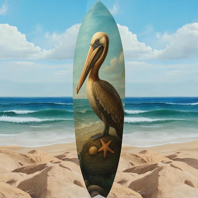 Pelican Surfboard Wall Art, Coastal Bird Decor, Beach House Sign
