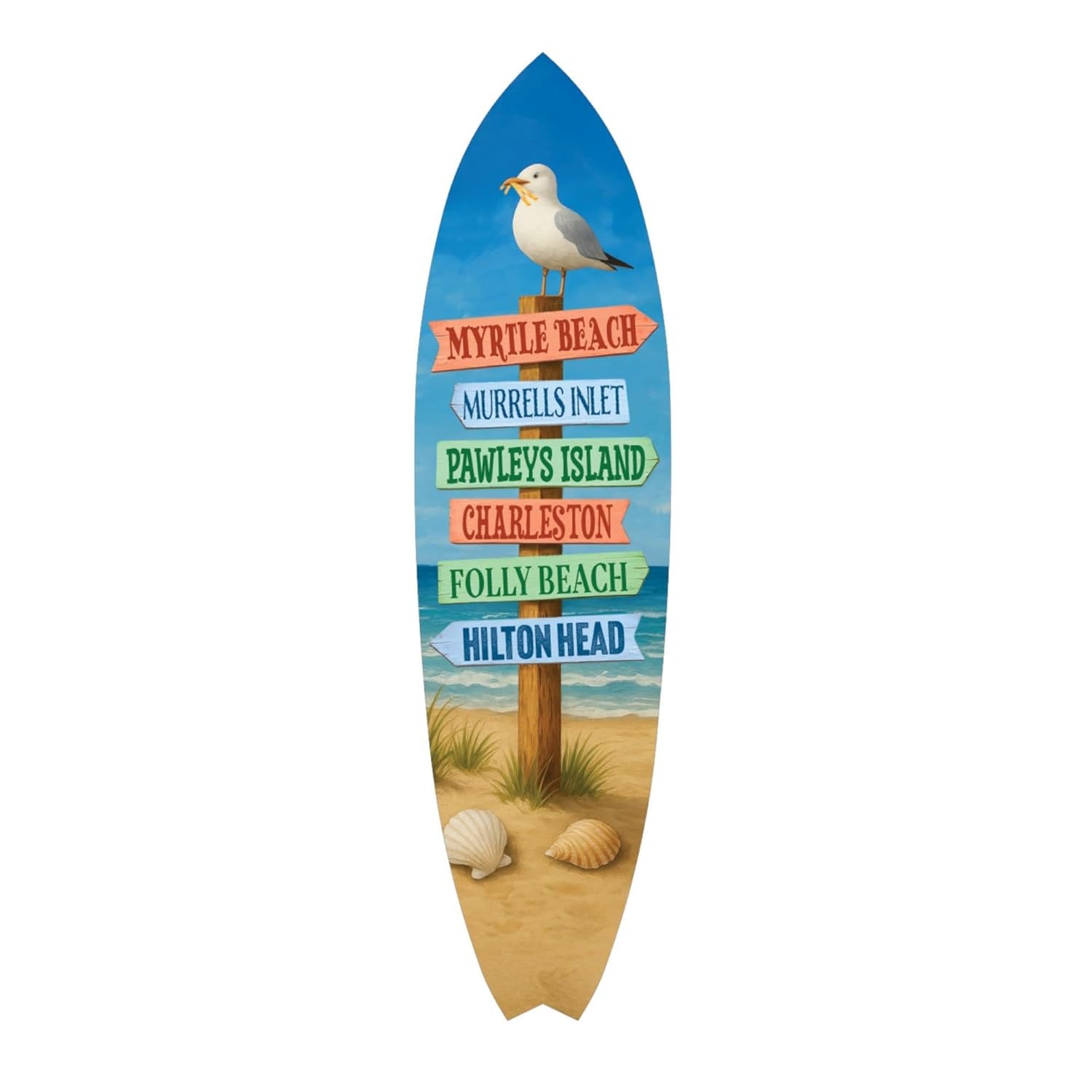 South Carolina Surfboard Wall Art - Coastal Beach House Decor, Weather-Resistant PVC Indoor Outdoor (3 Foot)