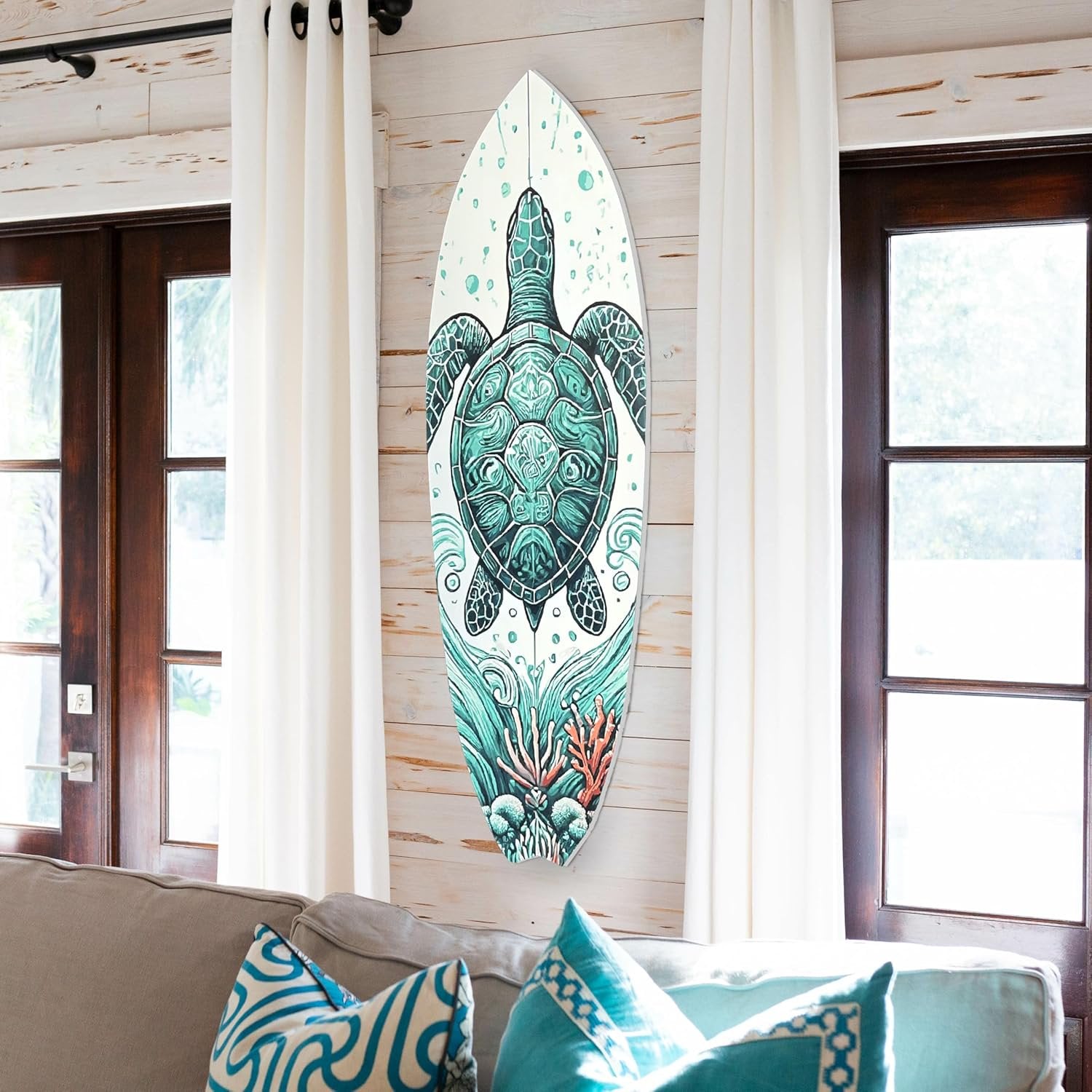 Decorative Turtle Surfboard Wall Art PVC, Weather Resistant