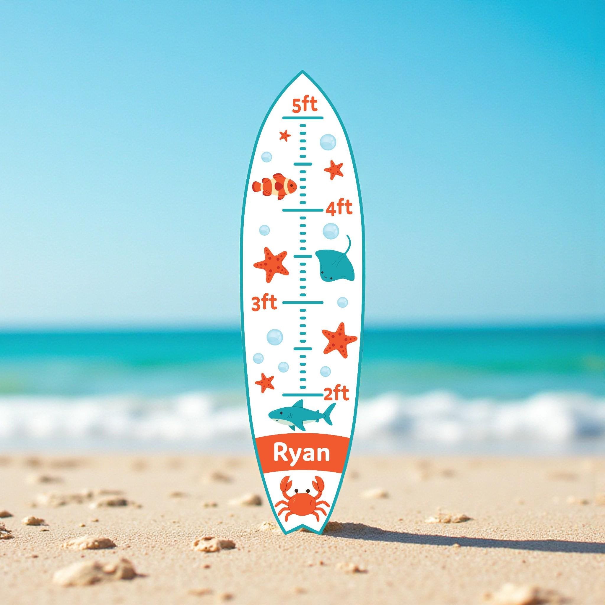 Surfboard Growth Chart for Kids, Ocean Height Chart, Personalized Beach Growth Chart