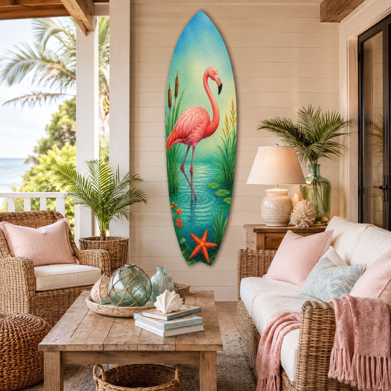 Flamingo Surfboard Wall Art, Indoor Outdoor
