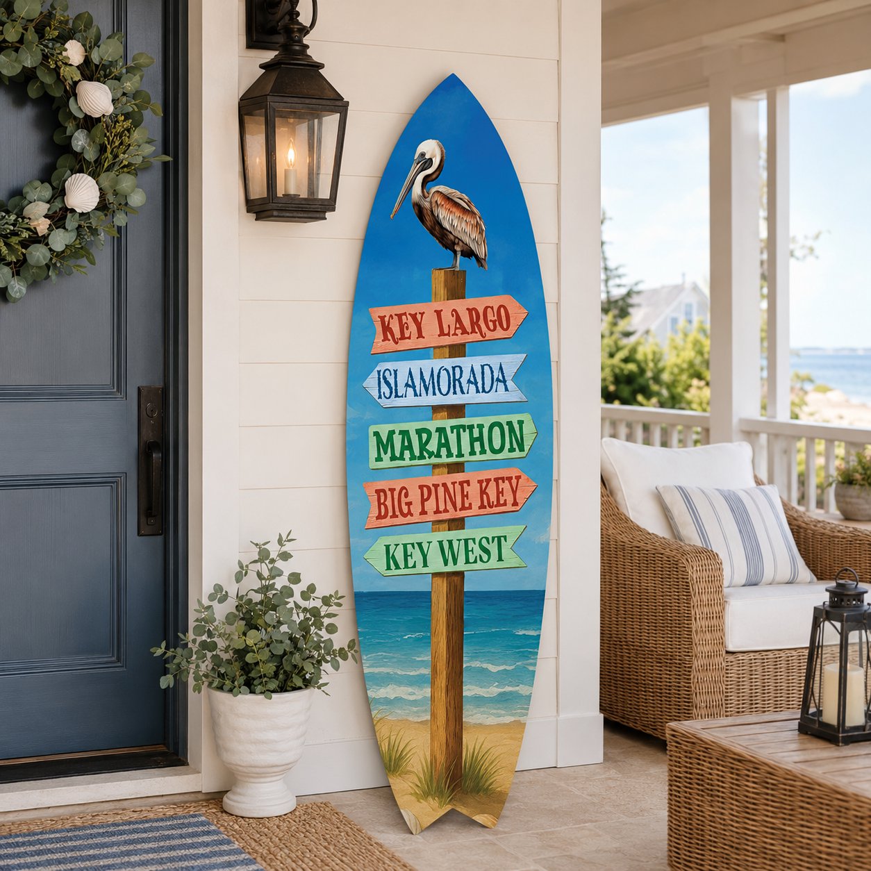 Florida Keys Surfboard Sign – Key Largo, Islamorada, Marathon, Big Pine Key & Key West | Coastal Beach House Decor