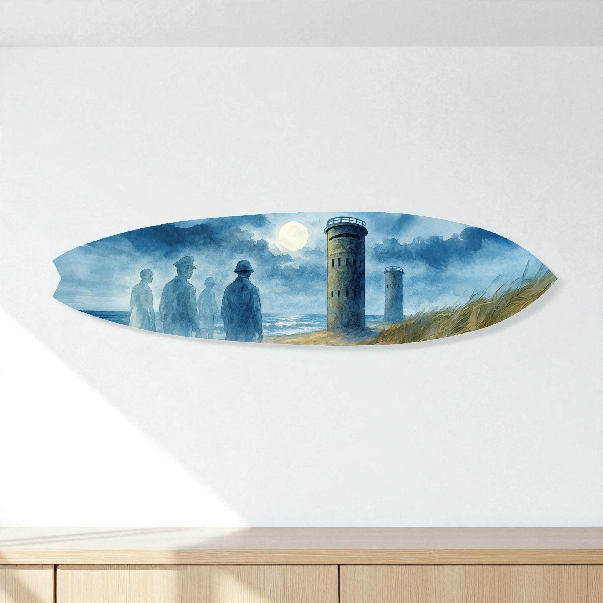 Haunted Cape Henlopen Tower Surfboard: Spooky Delaware Coastal Art