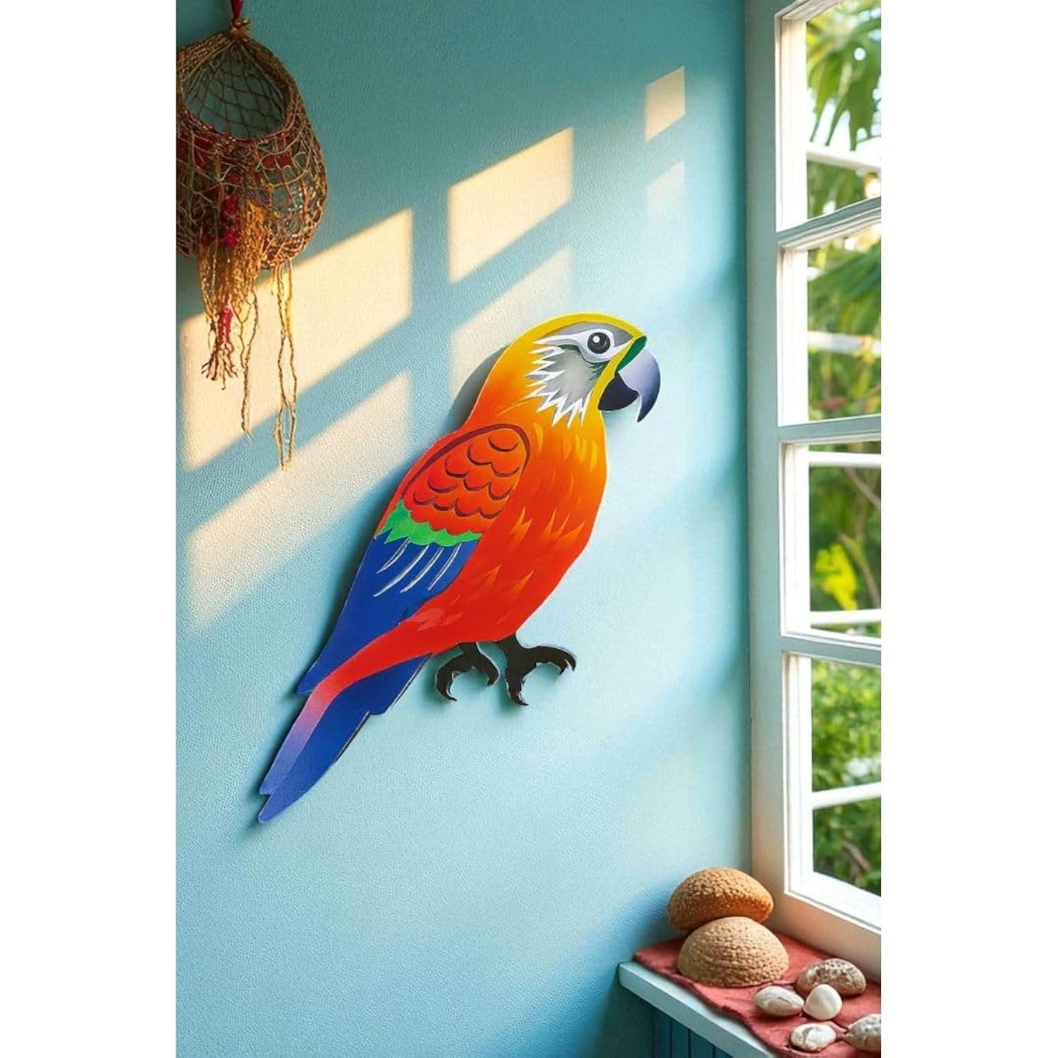 Parrot Wall Decor, Tropical Bird PVC Sign, Tiki Bar & Beach House, 28 Inch