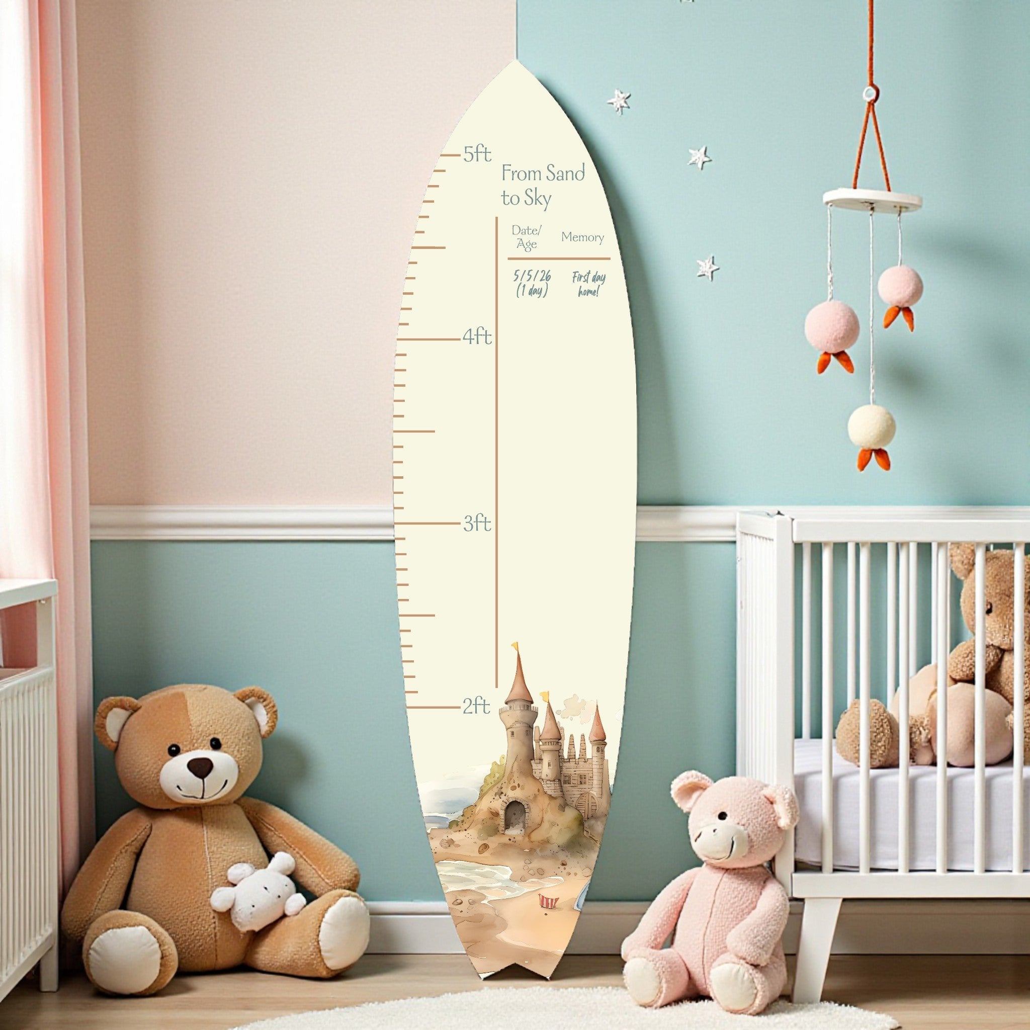 Surfboard Growth Chart, Sandcastle Theme