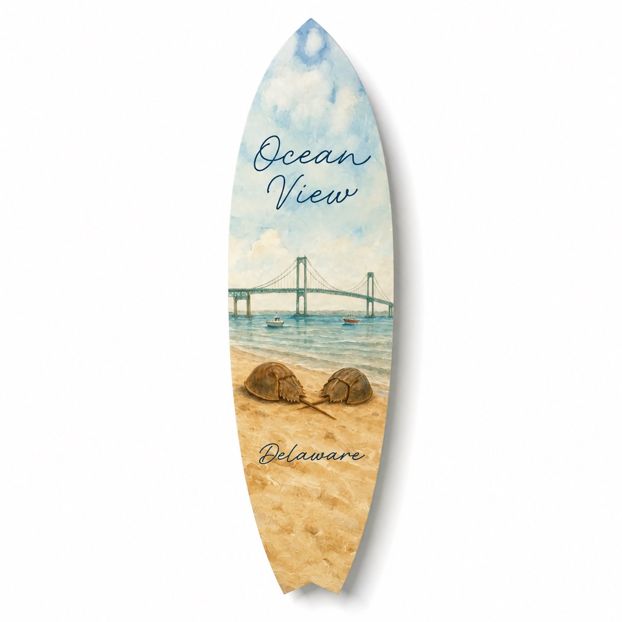 Ocean View Delaware Surfboard Wall Art, Outdoor Coastal Decor, Beach House Sign