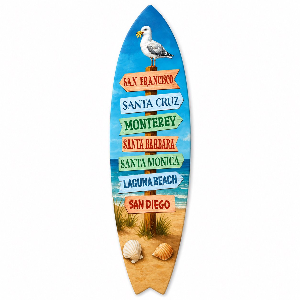 San Francisco California Surfboard Wall Art: Beach Towns Sign Coastal Decor