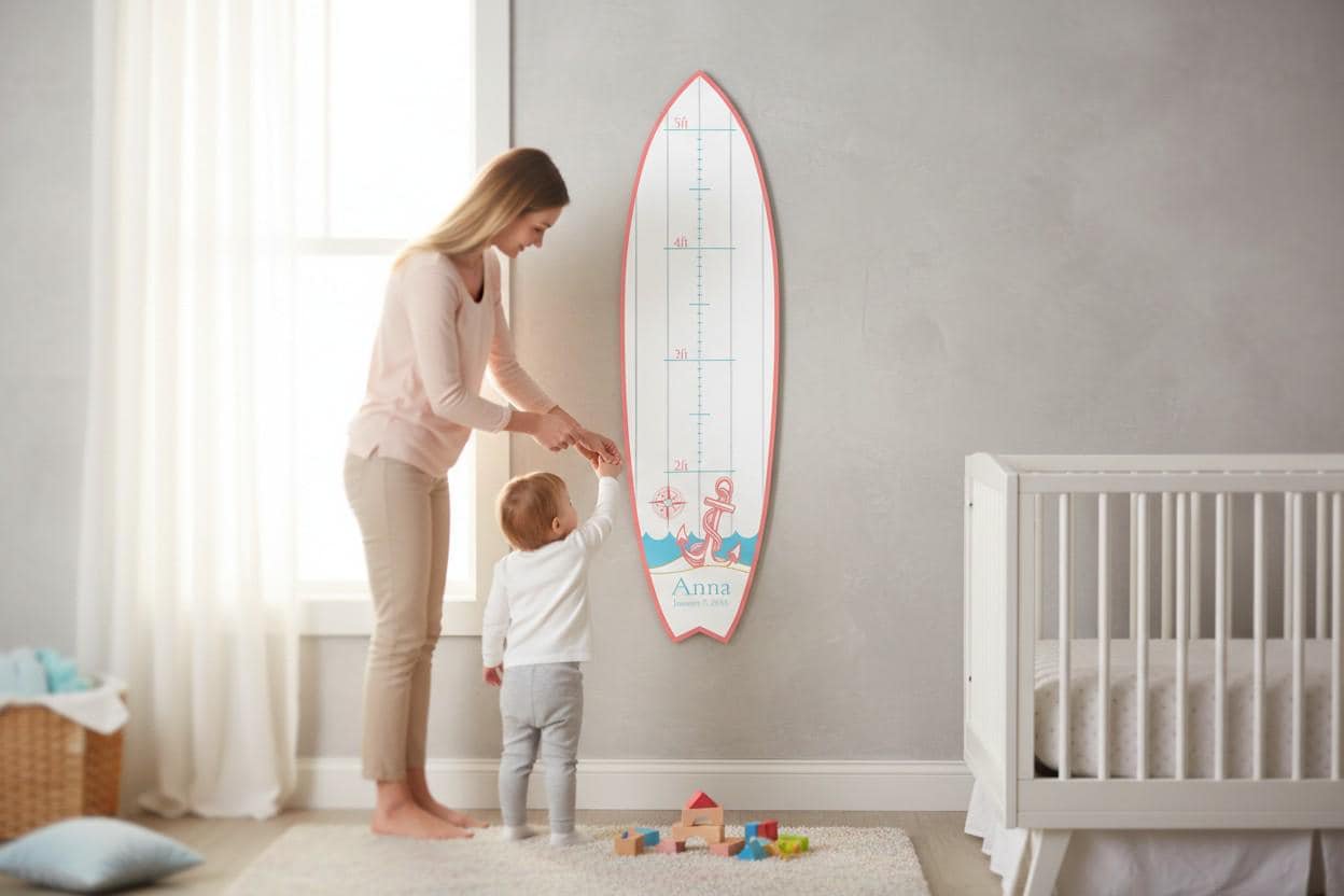 Surfboard Growth Chart for Kids, Beach Height Chart, Nautical Nursery Wall Decor, Personalized Growth Chart, Coastal Baby Gift