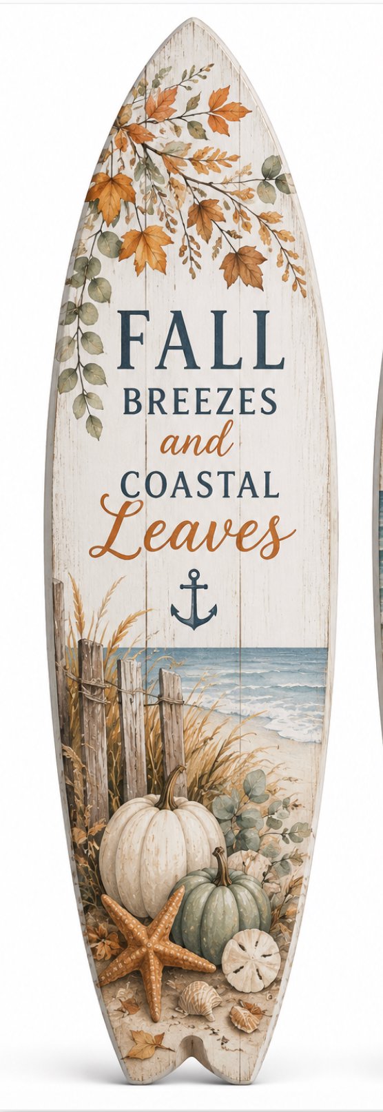 Autumn Coastal Surfboard Sign – Fall Beach Wall Art