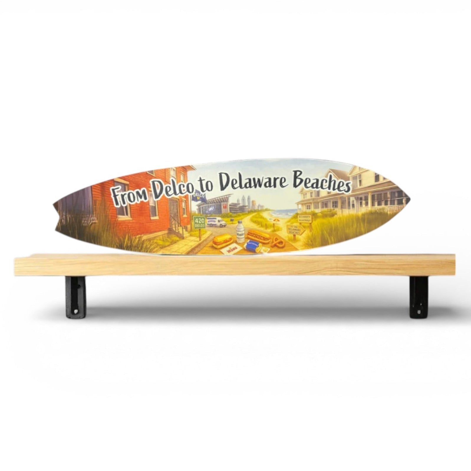 From Delco to Delaware Beaches Surfboard Wall Art, PVC Sign, 1 FT to 5 FT