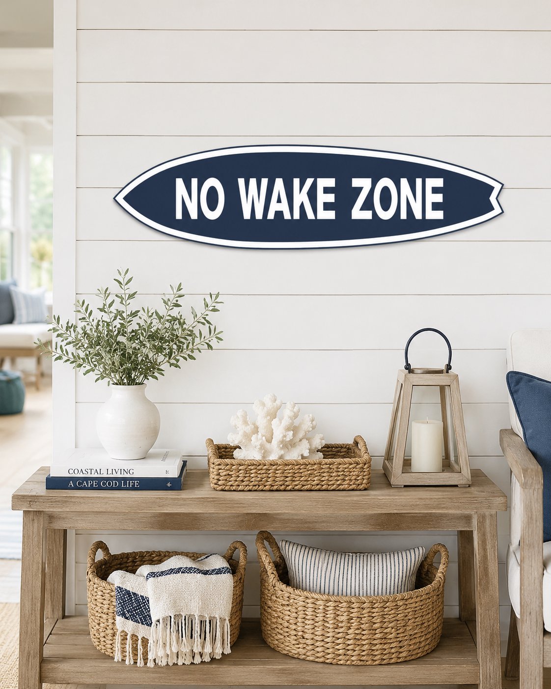 No Wake Zone Surfboard Wall Art | Nautical Lake House Decor | PVC Sign