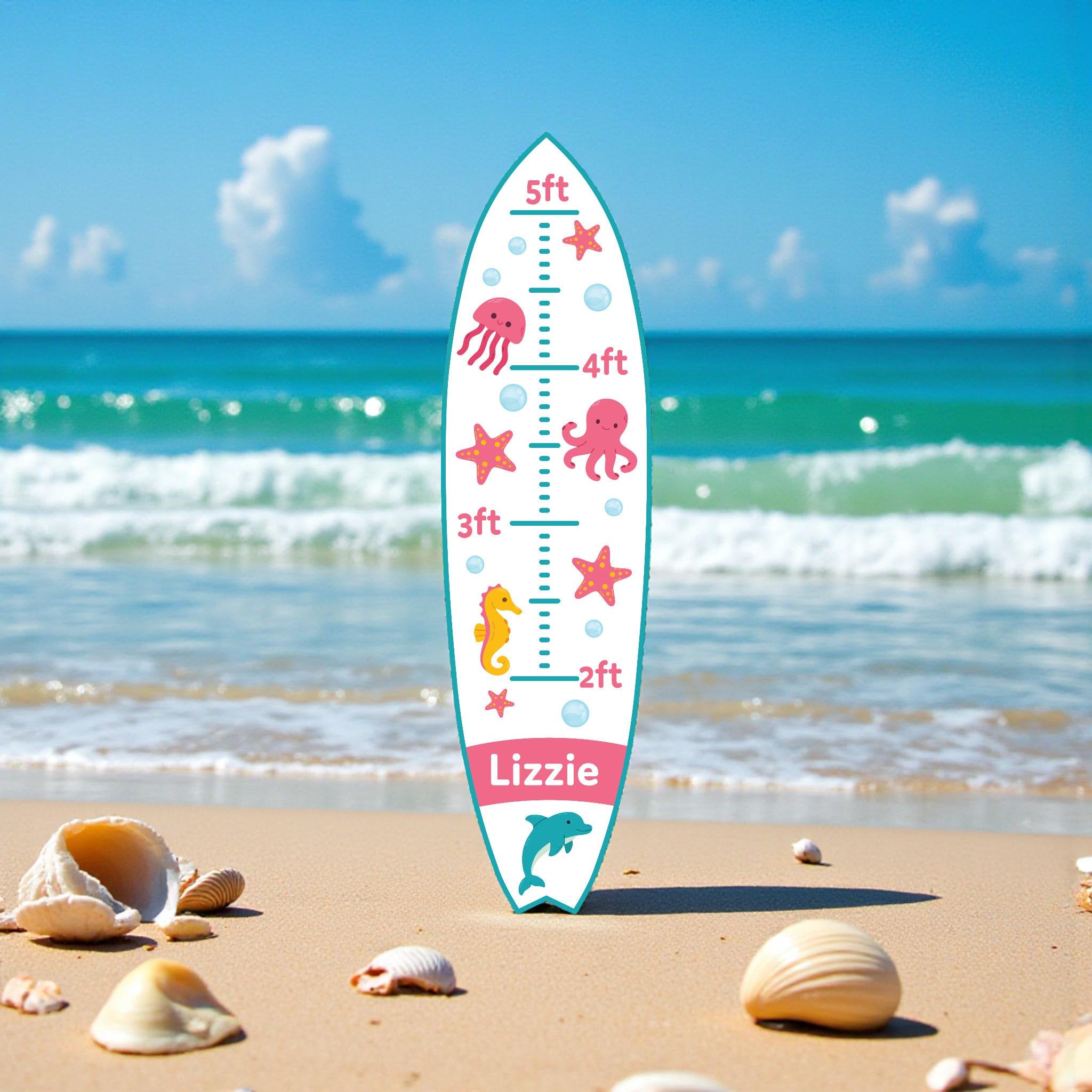 Surfboard Growth Chart for Kids, Ocean Nursery Height Chart, Beach Growth Chart, Starfish and Octopus, Personalized Kids Gift