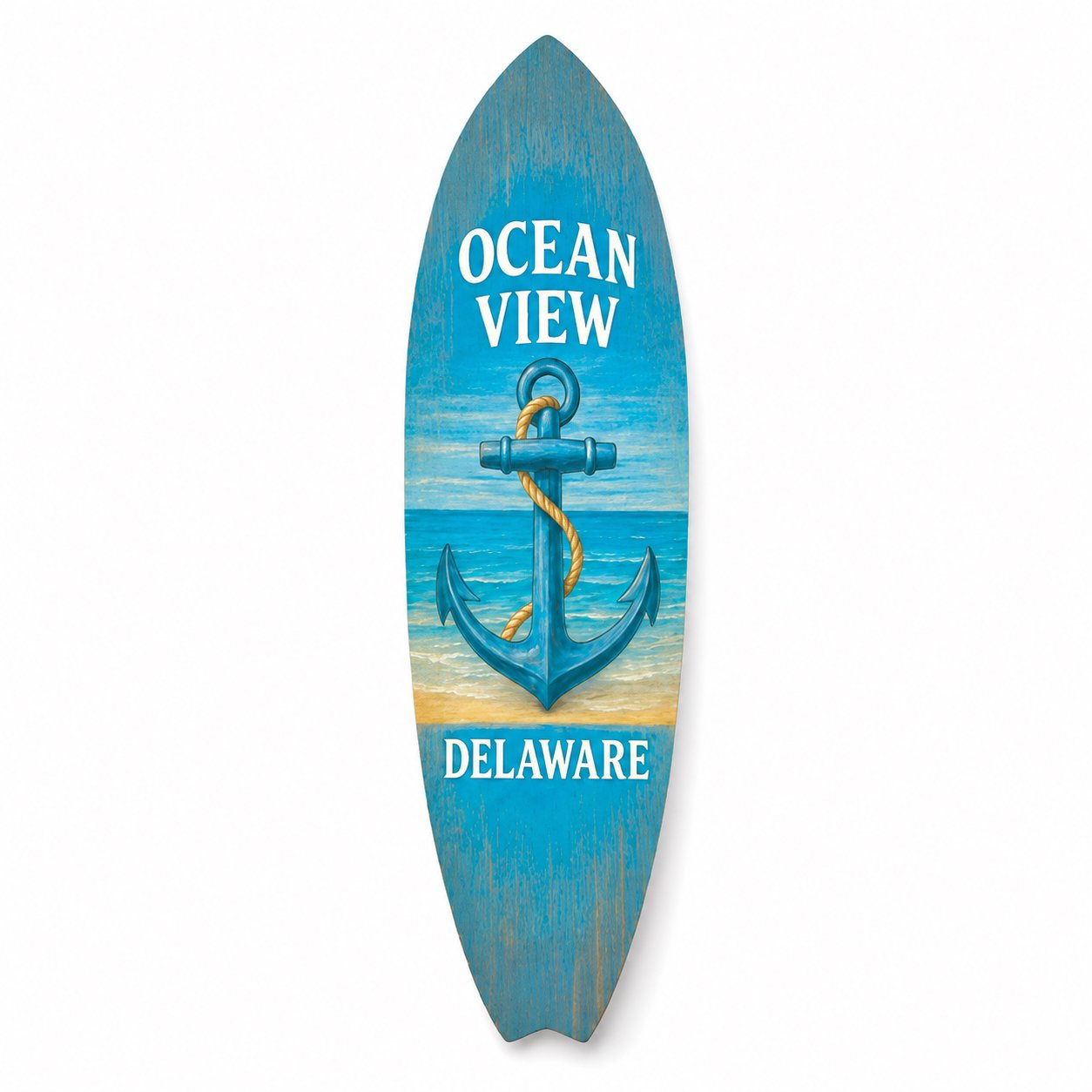 Ocean View Delaware Surfboard Wall Art: Coastal Anchor Beach House Decor