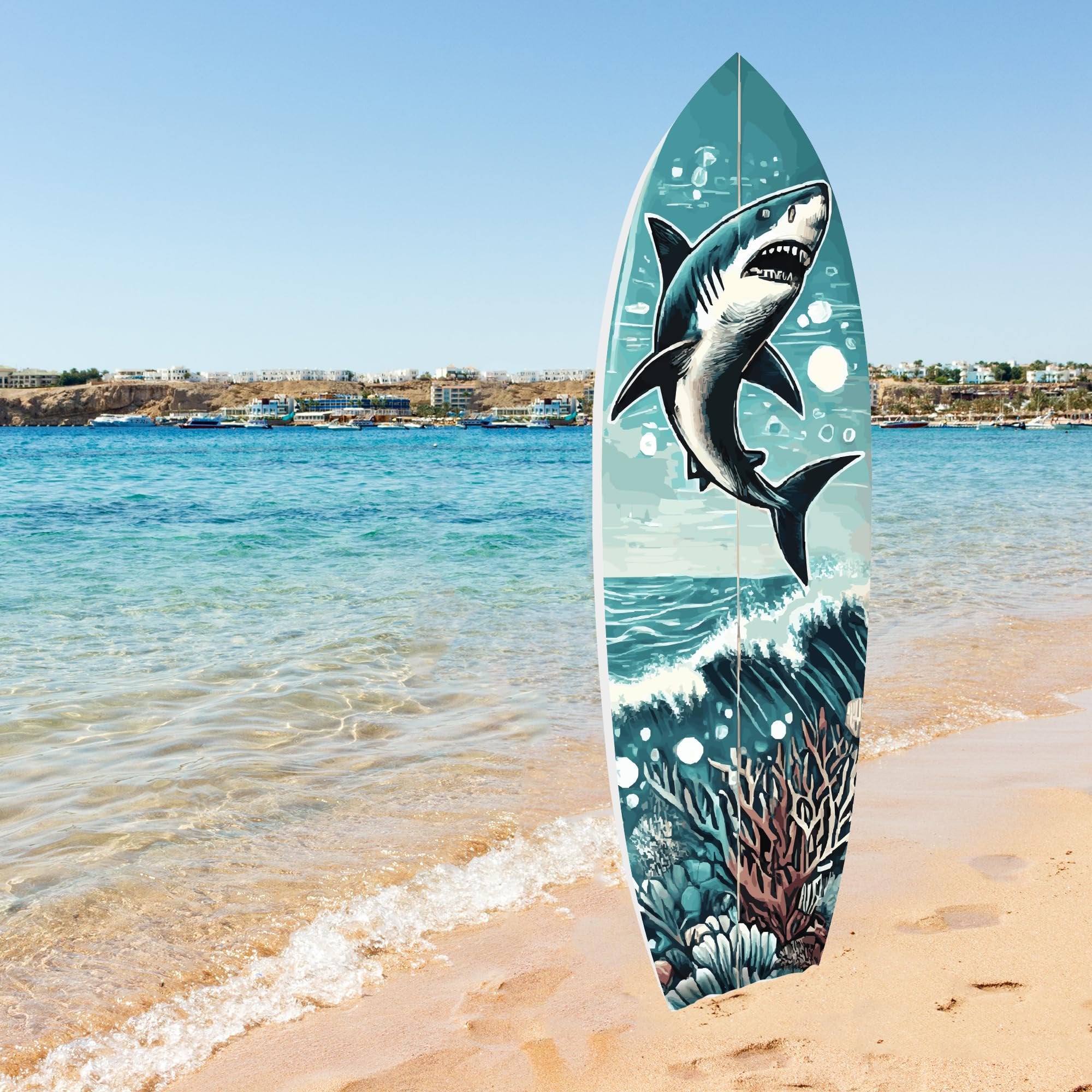 Indoor Outdoor Shark Surfboard Wall Decor