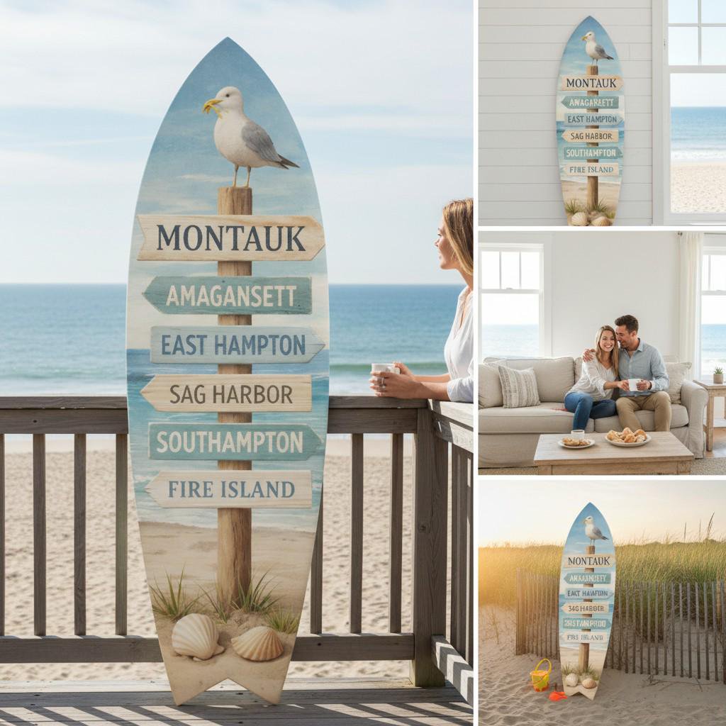 Montauk Surfboard Wall Sign Coastal Decor for Beach Houses