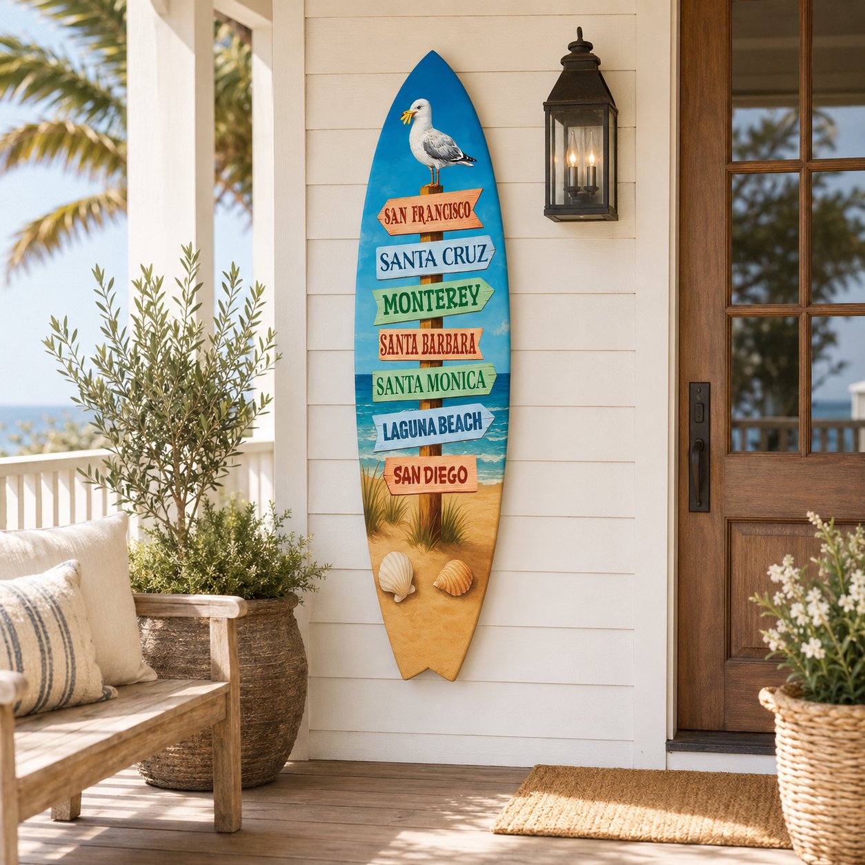San Francisco California Surfboard Wall Art: Beach Towns Sign Coastal Decor