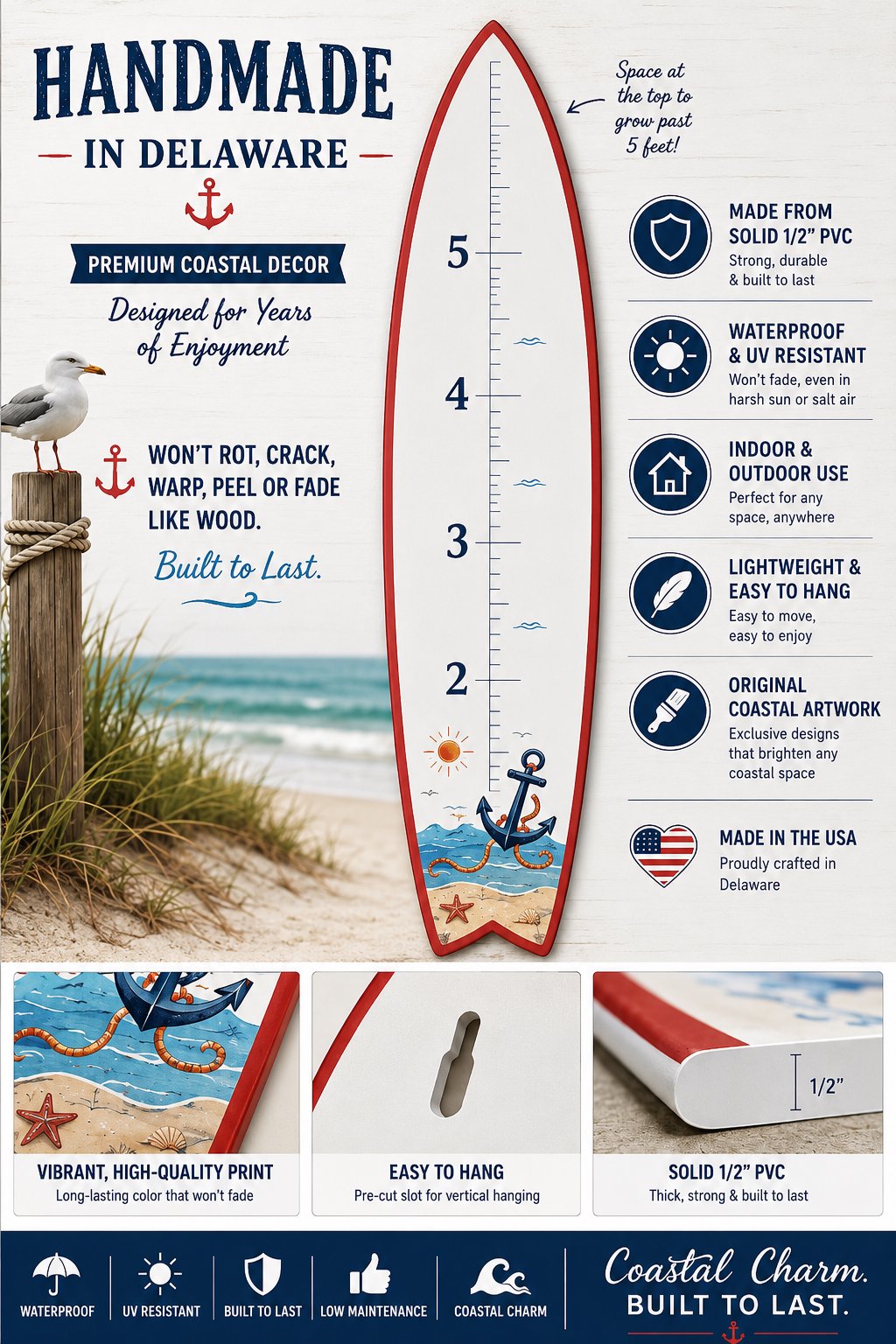 Surfboard Growth Chart, Palm Trees Theme