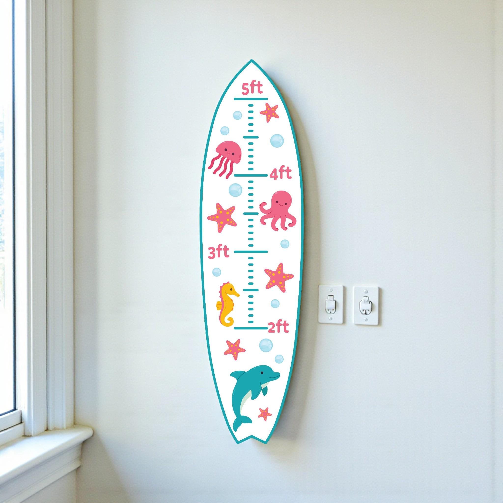 Surfboard Growth Chart for Kids, Ocean Nursery Height Chart, Beach Growth Chart, Starfish and Octopus, Personalized Kids Gift