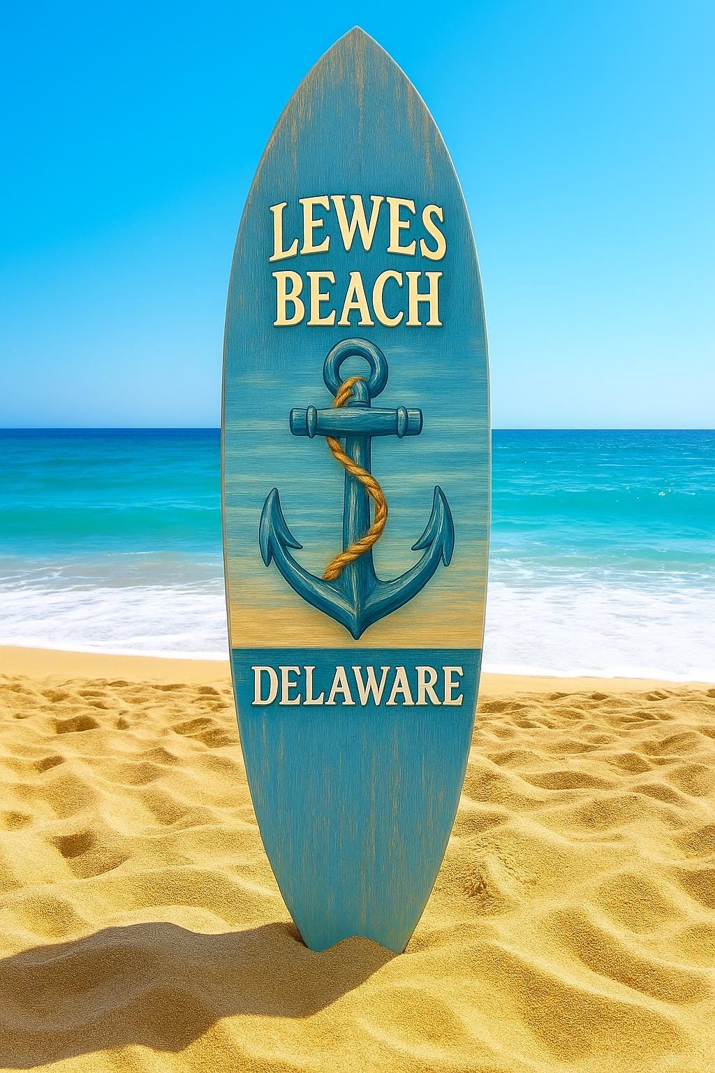 Lewes Beach Delaware Surfboard Sign: Coastal PVC Nautical Decor