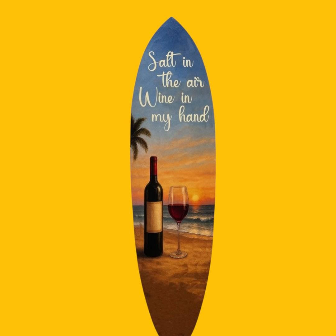 Wine Surfboard Wall Art: Beach Sunset Decor - Coastal Wine Sign