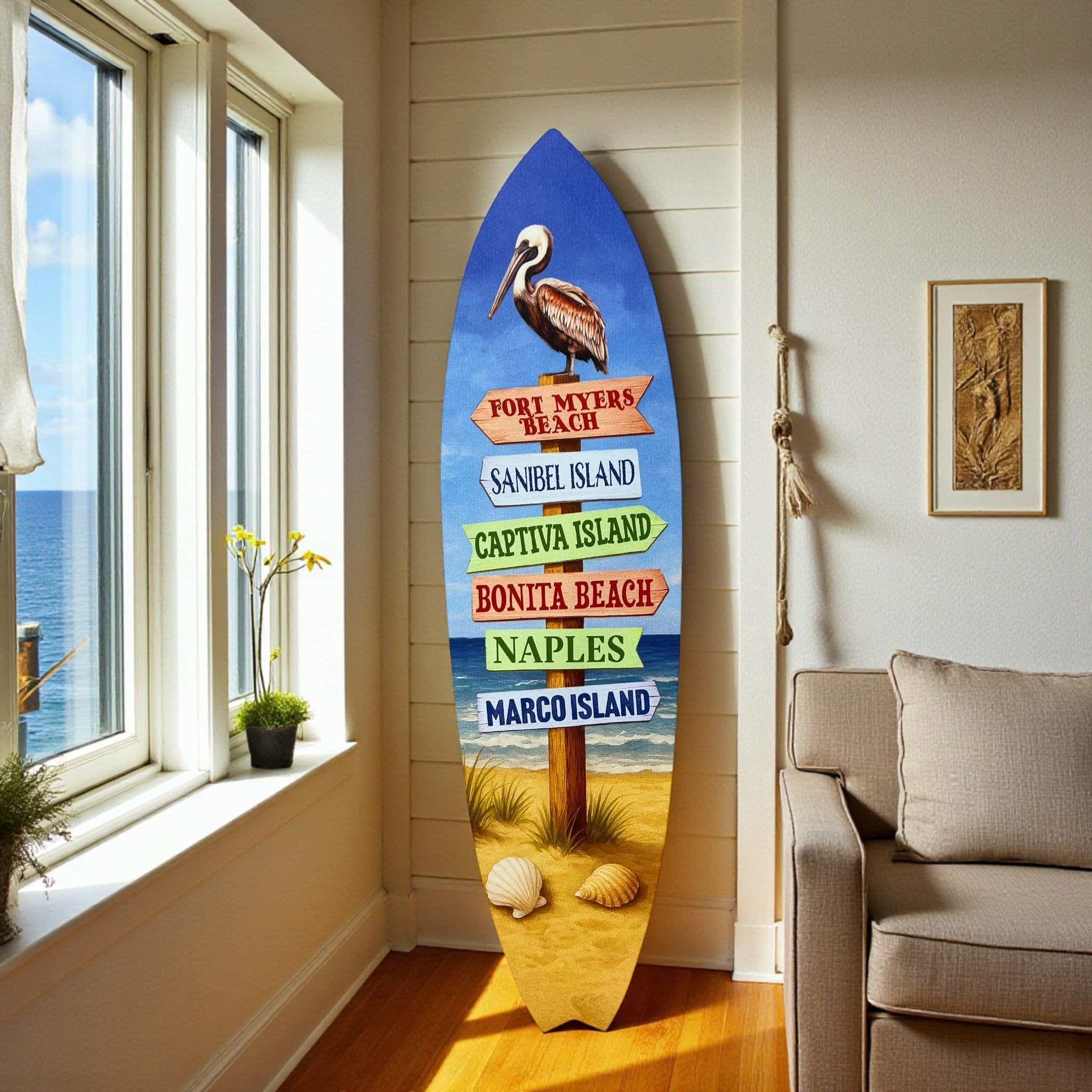 Florida West Coast Surfboard Sign, Gulf Coast Beach Towns, PVC Coastal Decor