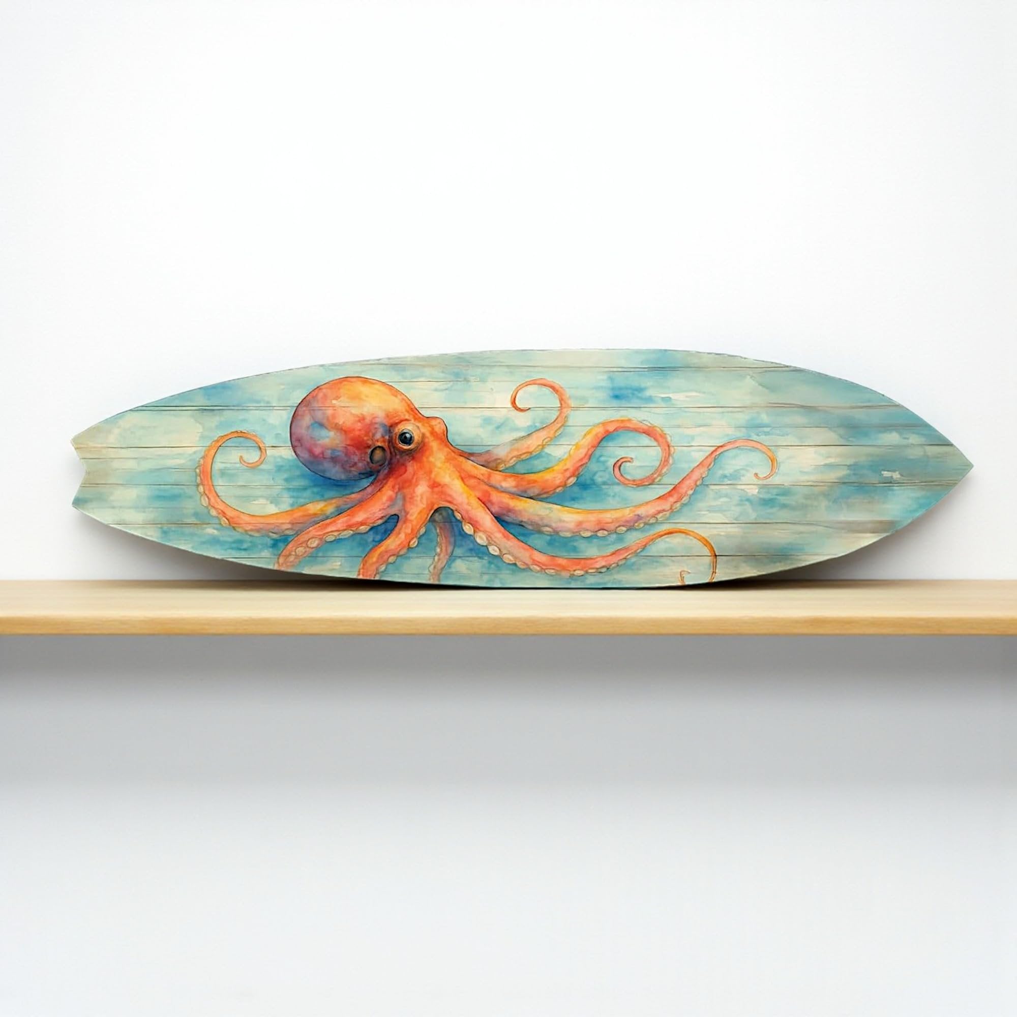 Octopus Surfboard Wall Art Coastal Nautical Decor, PVC Outdoor Beach Decoration
