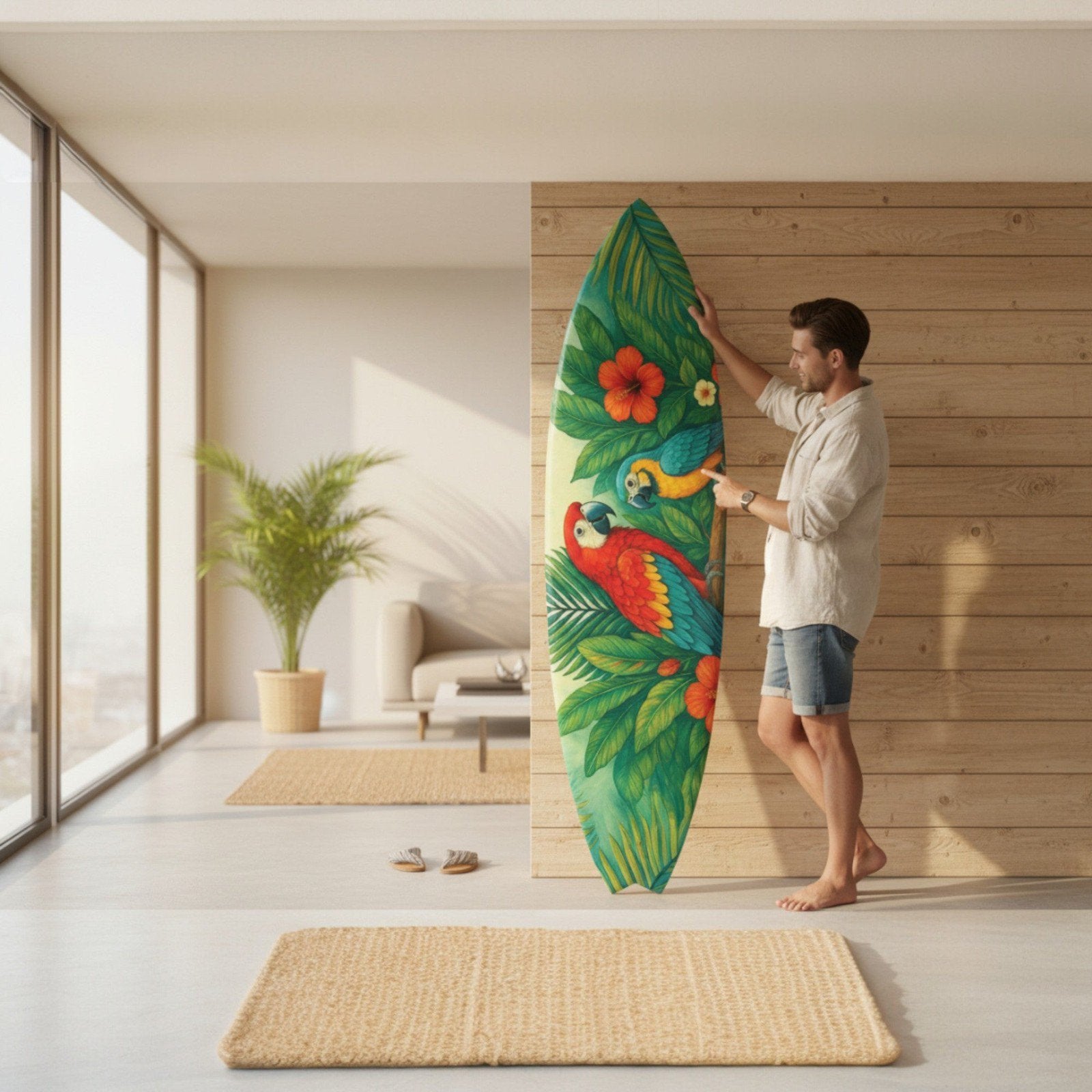 Tropical Parrot Surfboard Wall Art | JennyGems | Indoor & Outdoor Décor