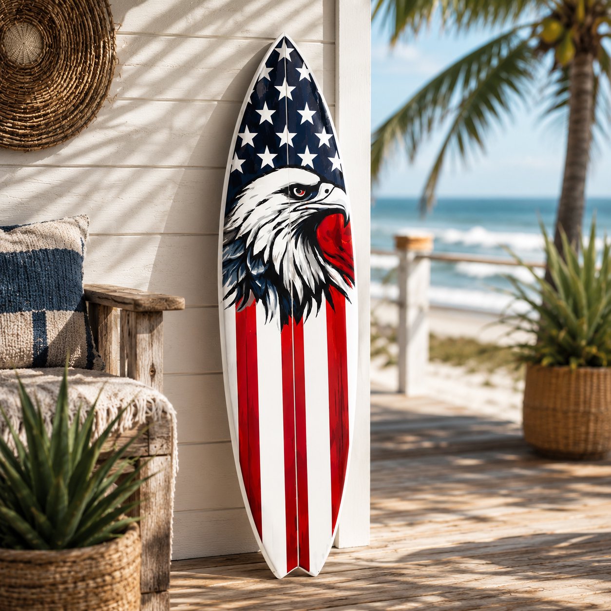 Outdoor Patriotic Americana Decorative Surfboard Sign