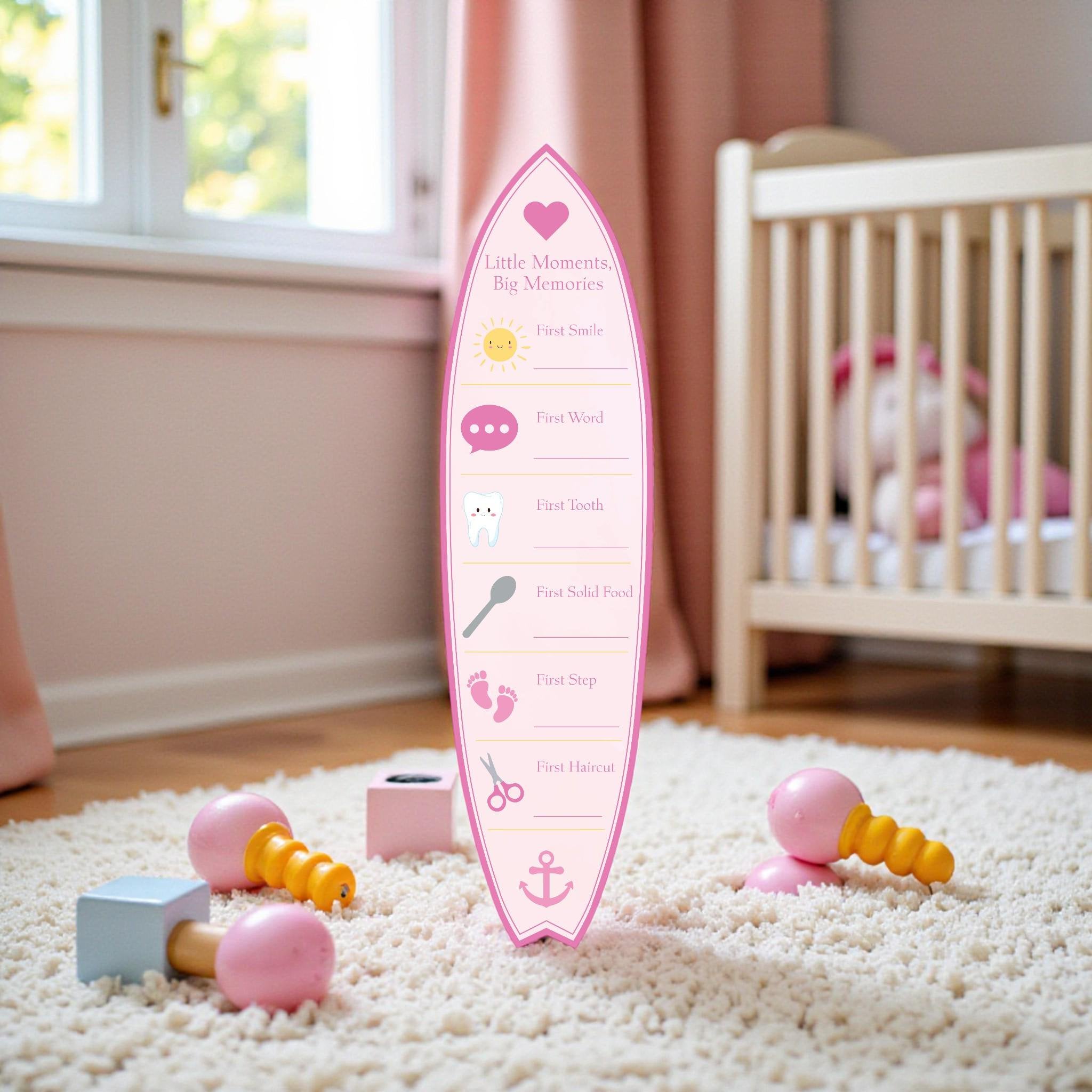 Baby Milestone Surfboard, Baby Firsts Keepsake Board, Nursery Wall Decor, Personalized Baby Milestones Sign, Baby Shower Gift