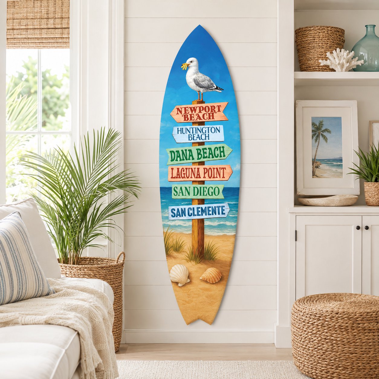 Southern California Coastal Surfboard Wall Sign Newport Beach