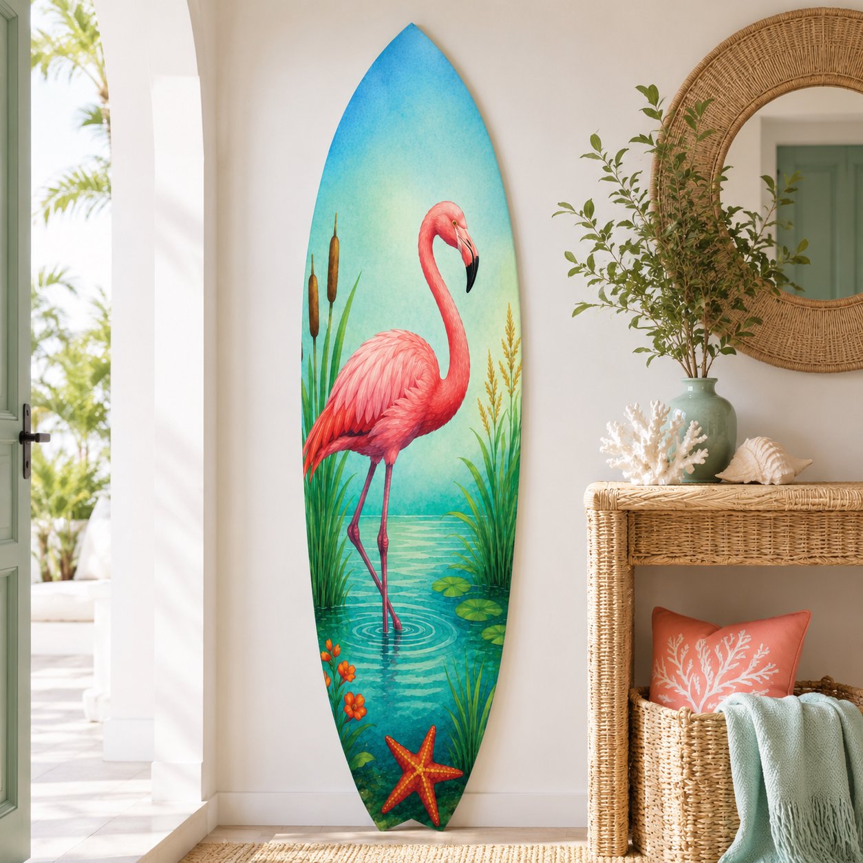 Flamingo Surfboard Wall Art, Indoor Outdoor