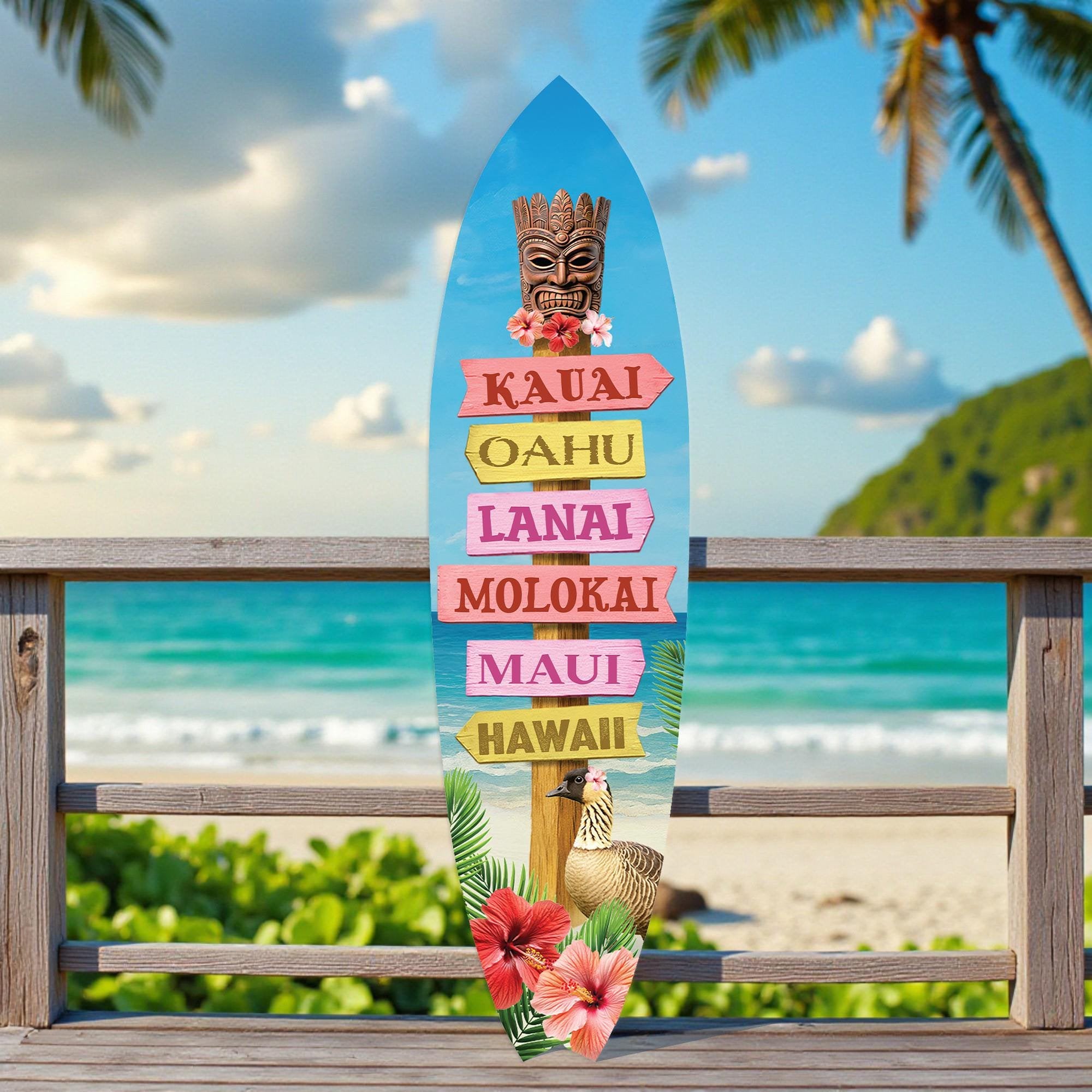 Hawaii Surfboard Sign: Indoor Outdoor Tropical Decor