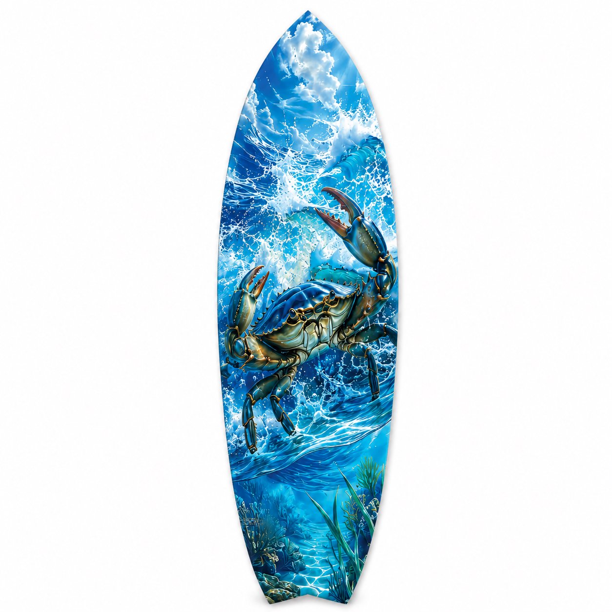 Watercolor Crab Surfboard Wall Art, Coastal Decor for Indoor and Outdoor Display