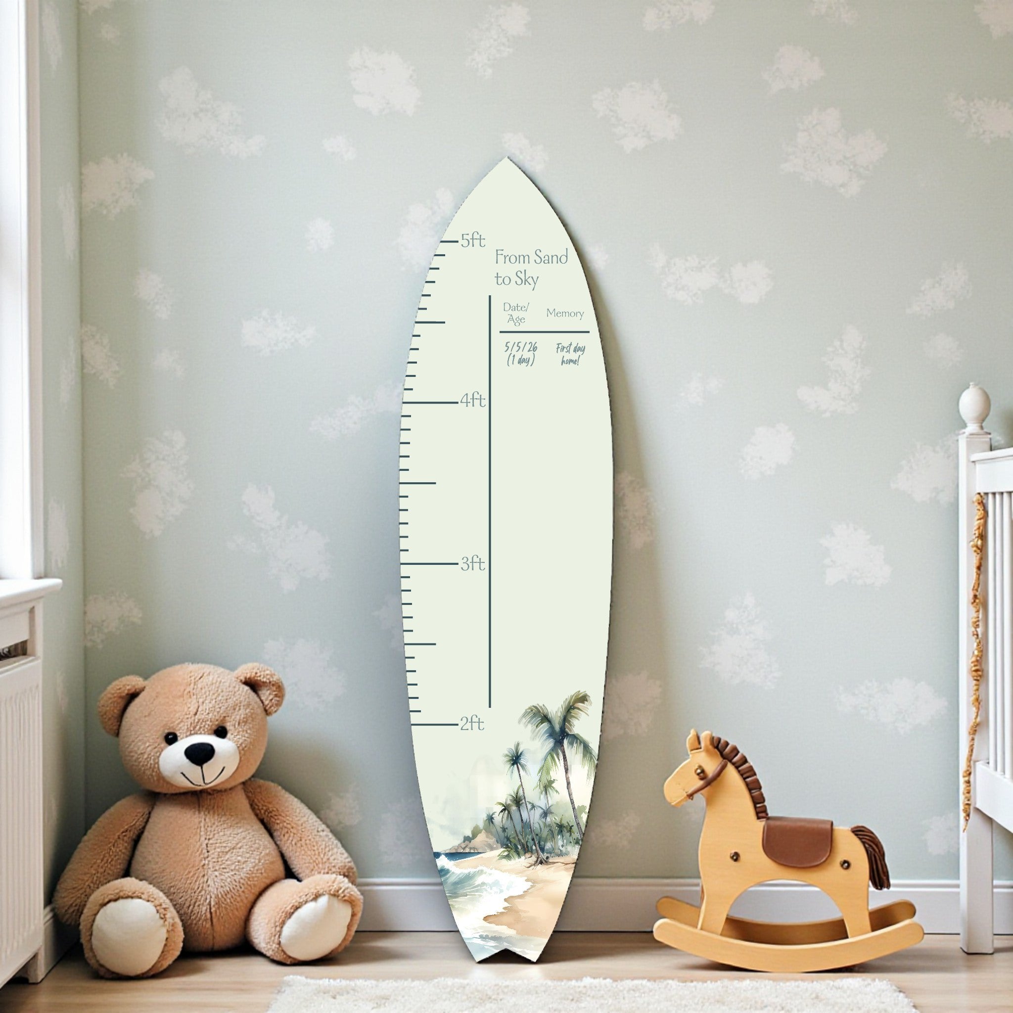 Surfboard Growth Chart, Palm Trees Theme